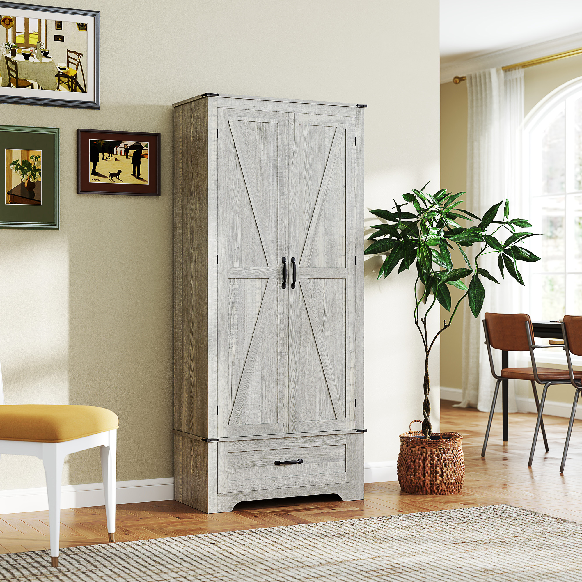 HOMCOM 72" kitchen Pantry Cabinet with Adjustable Shelves, Farmhouse Pantry Cabinet with 2 Doors, Distressed Light Grey Aosom Canada