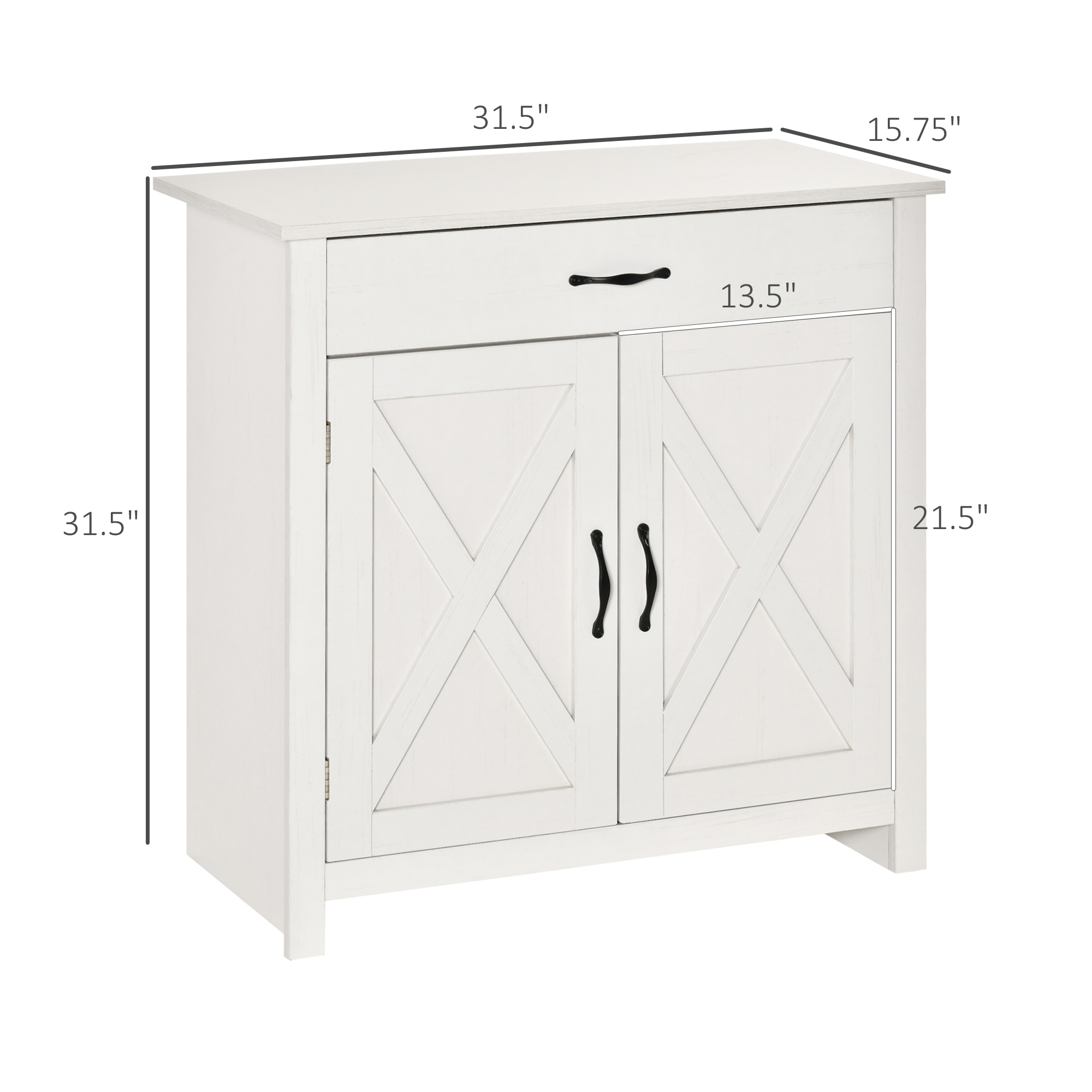 HOMCOM 32" Farmhouse Sideboard Buffet Cabinet with Drawer, Barn Door Style Accent Cabinet Organizer for Kitchen, Living Room & Entryway, White Wash 1