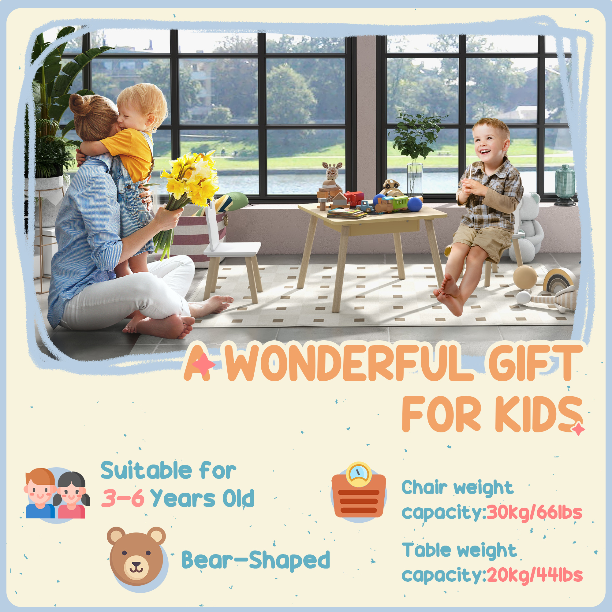 Qaba 3 Piece Kids Table and Chair Set with Convertible Desk with Storage, 3 in 1 Toddler Table and Chair Set for Nursery | Aosom.com 3
