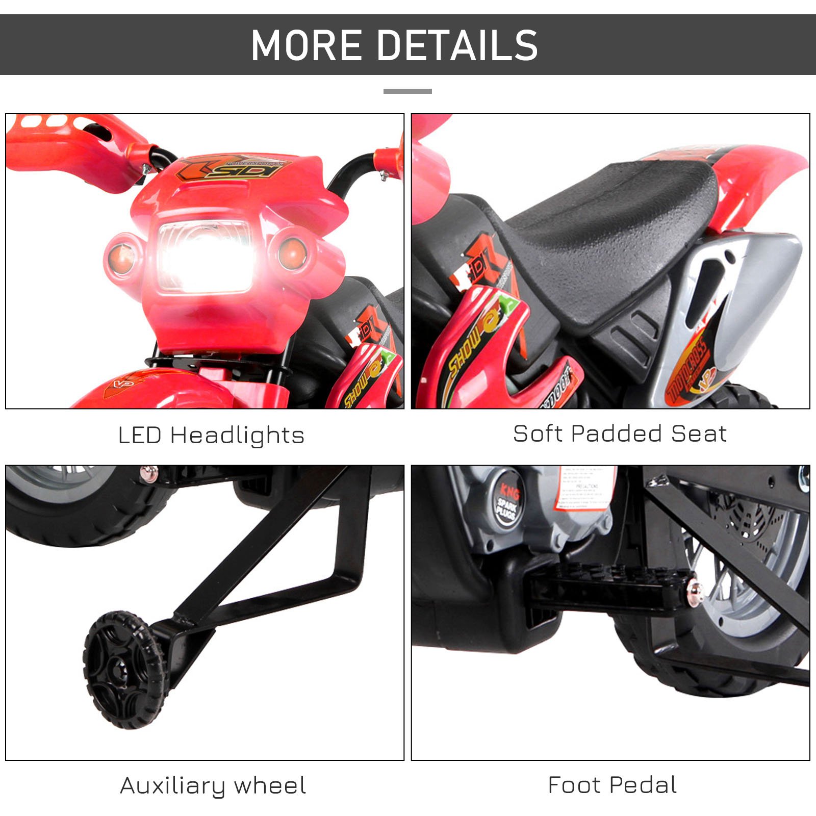 6V Kids Motorcycle Red Dirt Bike with Training Wheels