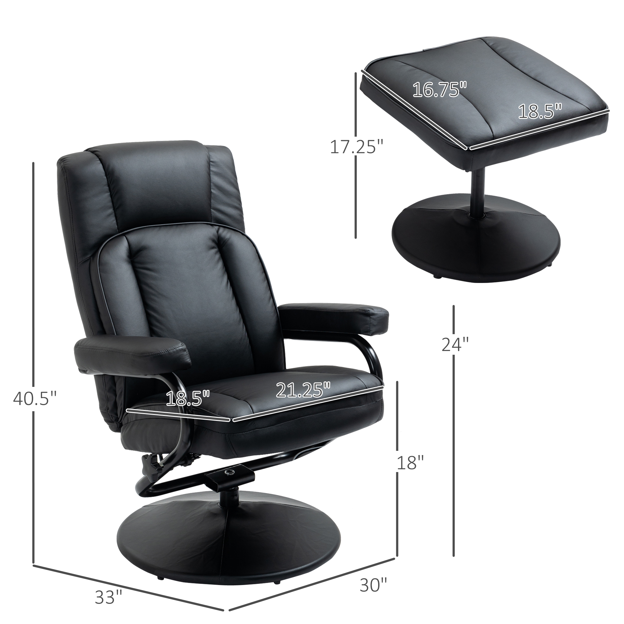 HOMCOM Swivel Recliner Black Manual PU Leather Armchair with Ottoman for Living Room Office Bedroom | Aosom.com 1