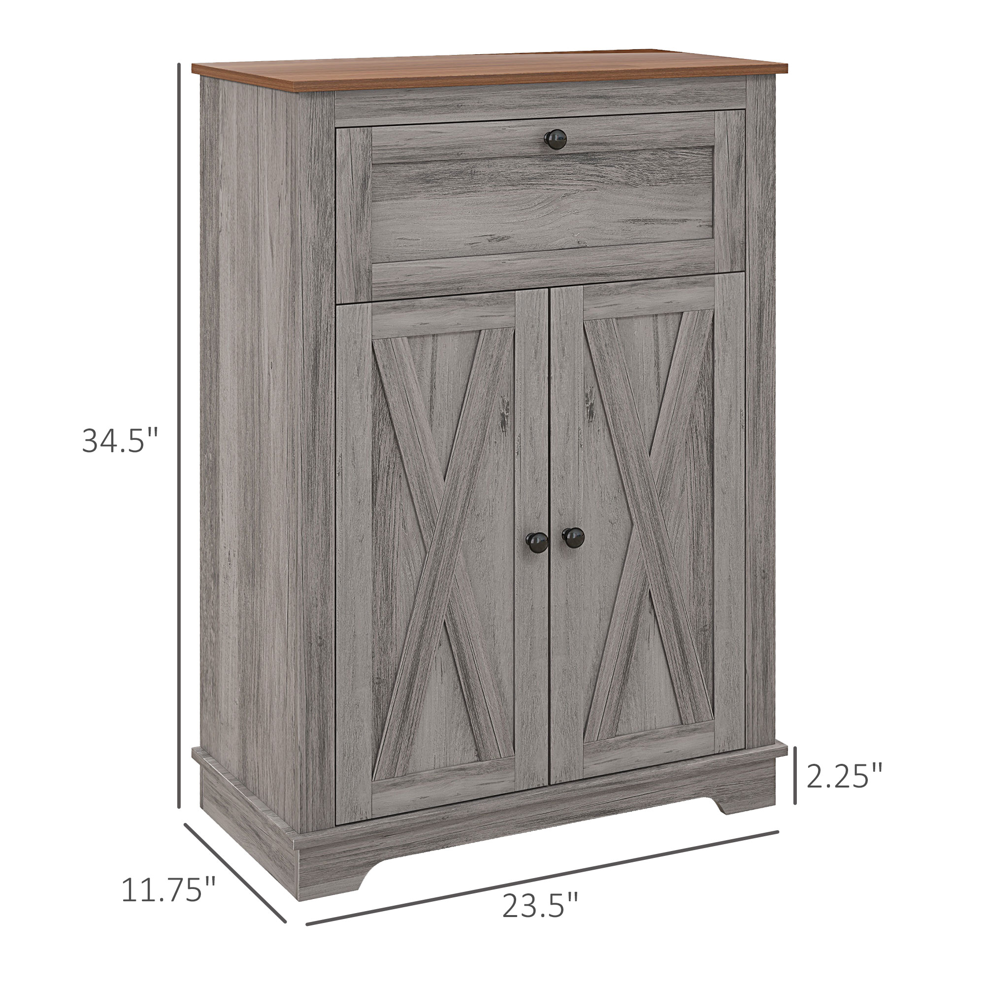 HOMCOM Farmhouse Sideboard Cabinet with Doors and Drawer for Kitchen, Living room, 23.5"x11.75"x34.5", Gray | Aosom.com 1