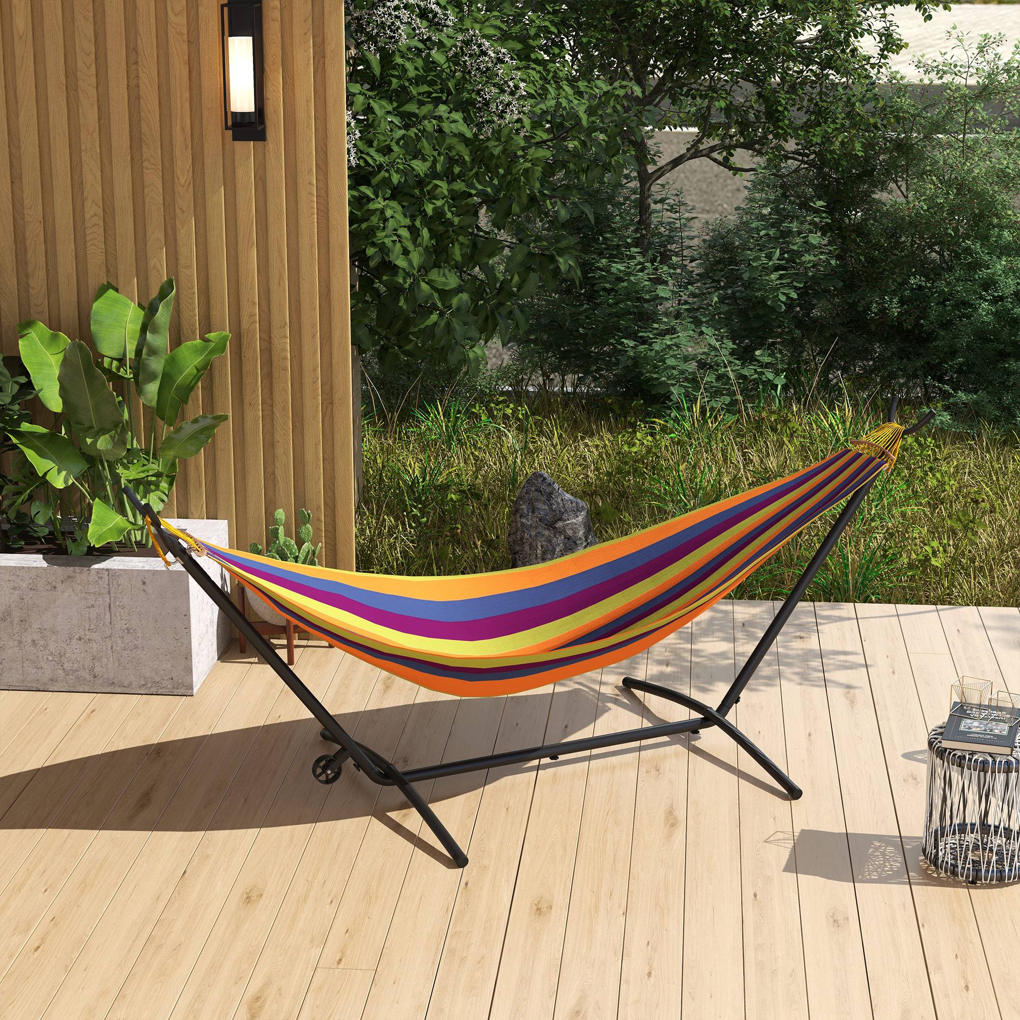 Outsunny 9.5ft Hammock Stand Only, Portable Hammock with Wheels ...