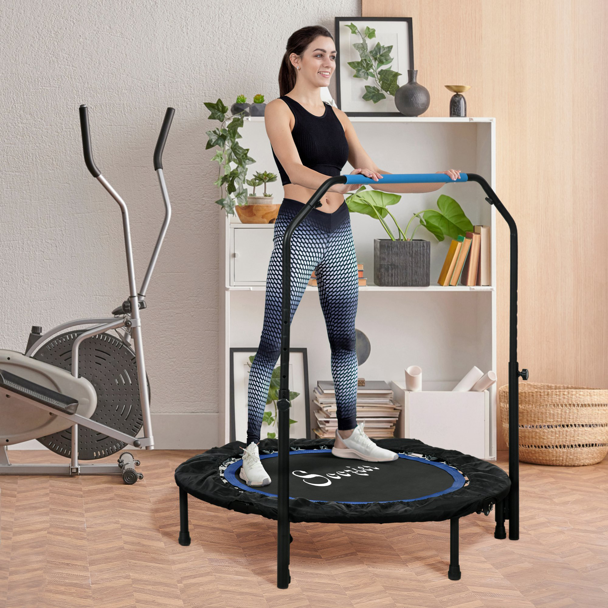 Soozier 40" Foldable Mini Fitness Trampoline, with Adjustable Foam Handle, Blue Aosom Canada