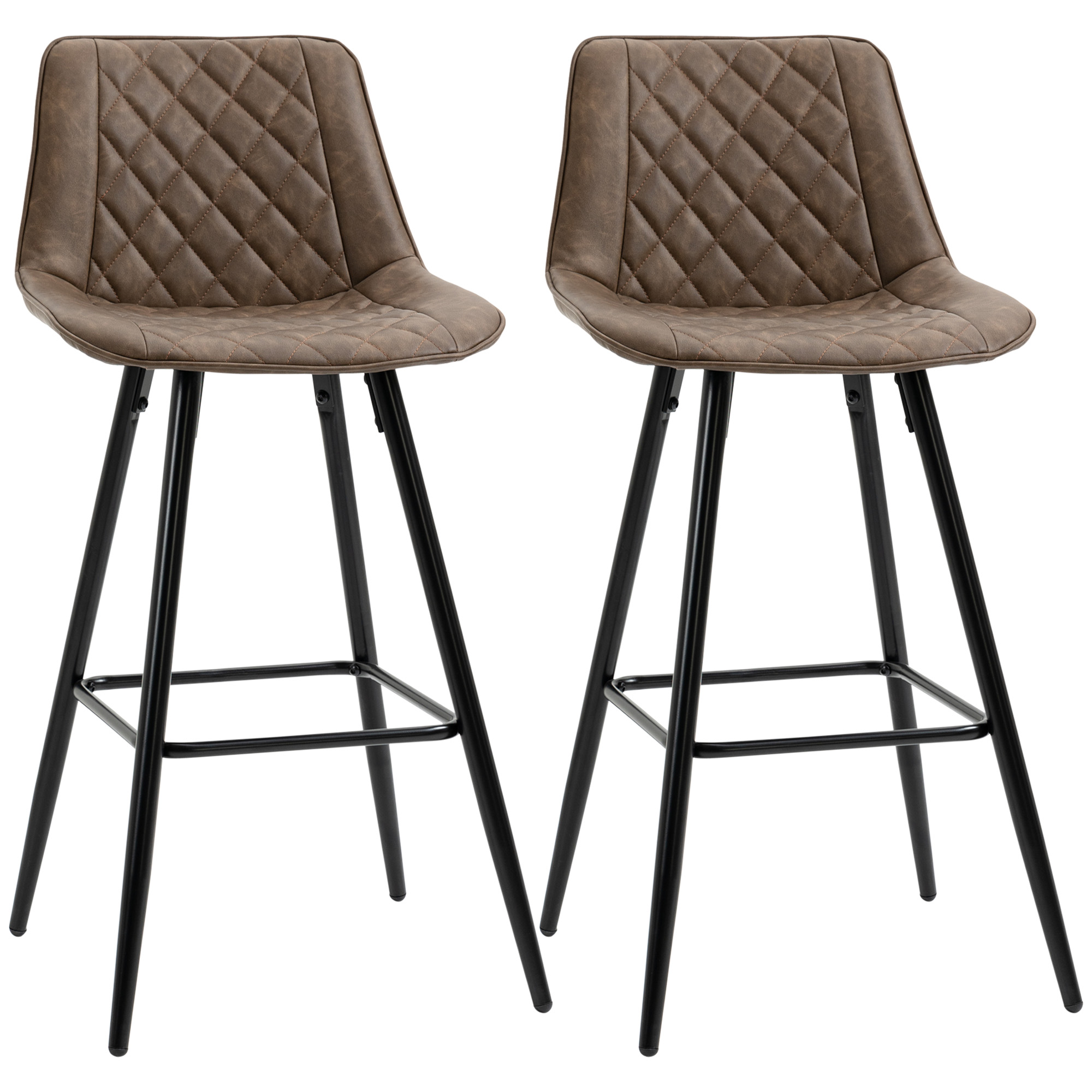 B＋COM ONE HOMCOM Bar Stools Set of 2, PU Leather Counter Height Bar