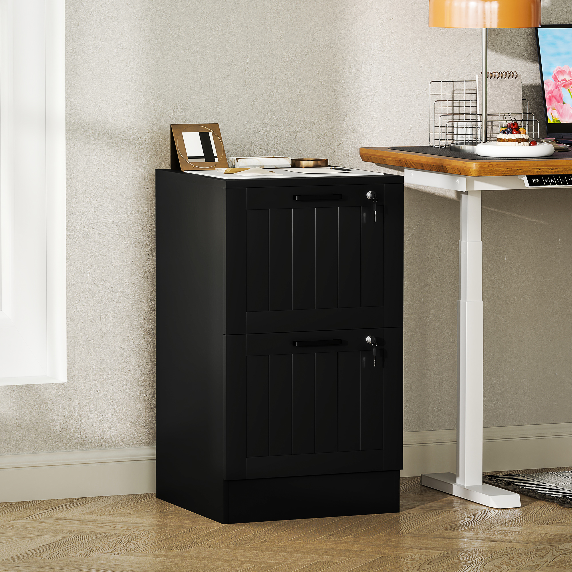 HOMCOM 2 Drawer Filing Cabinet with Lock, Office Storage Cabinet with Adjustable Hanging Bars for A4 Letter Size Files, Black Aosom Canada