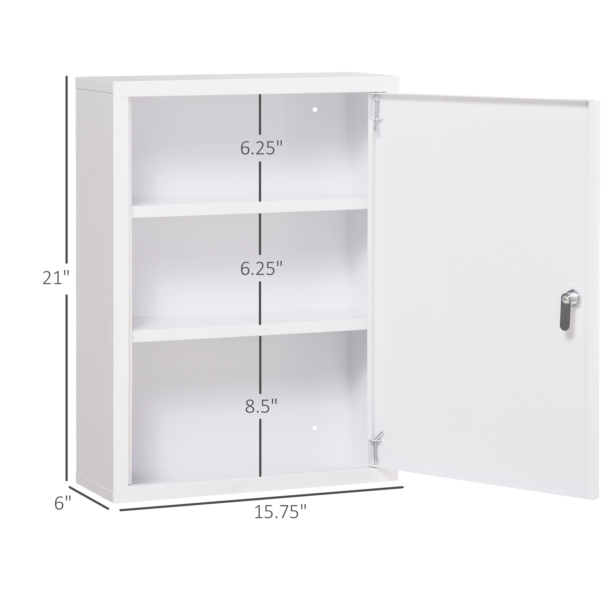 kleankin 16" x 21" Lockable Medicine Cabinet, 3-Tier Steel Medical Box, Wall Mounted with 2 Keys, Shelves, White | Aosom.com 1