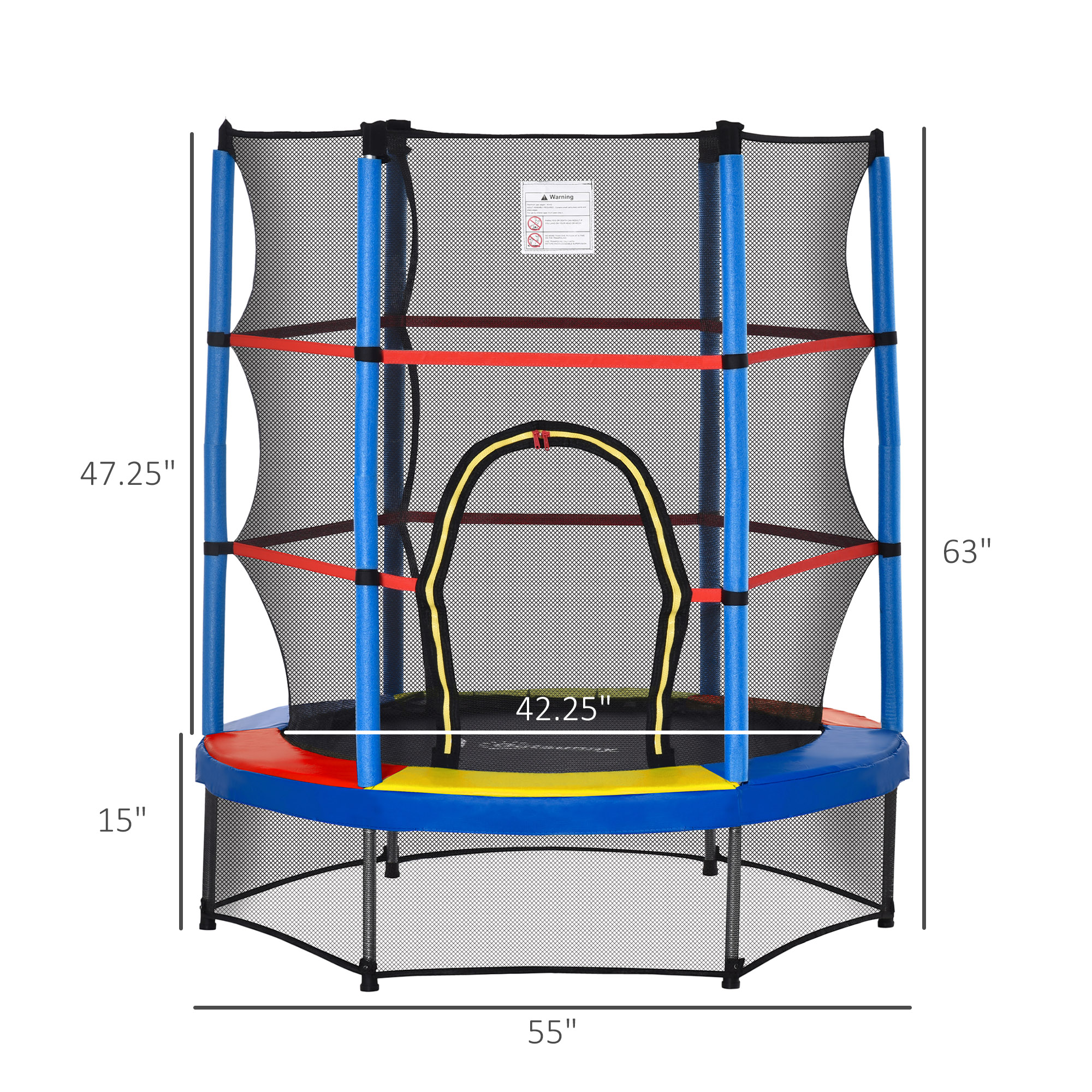 Outsunny Φ5FT Kids Trampoline with Enclosure Net for Age 3 to 6 Years, Mixed Color 1