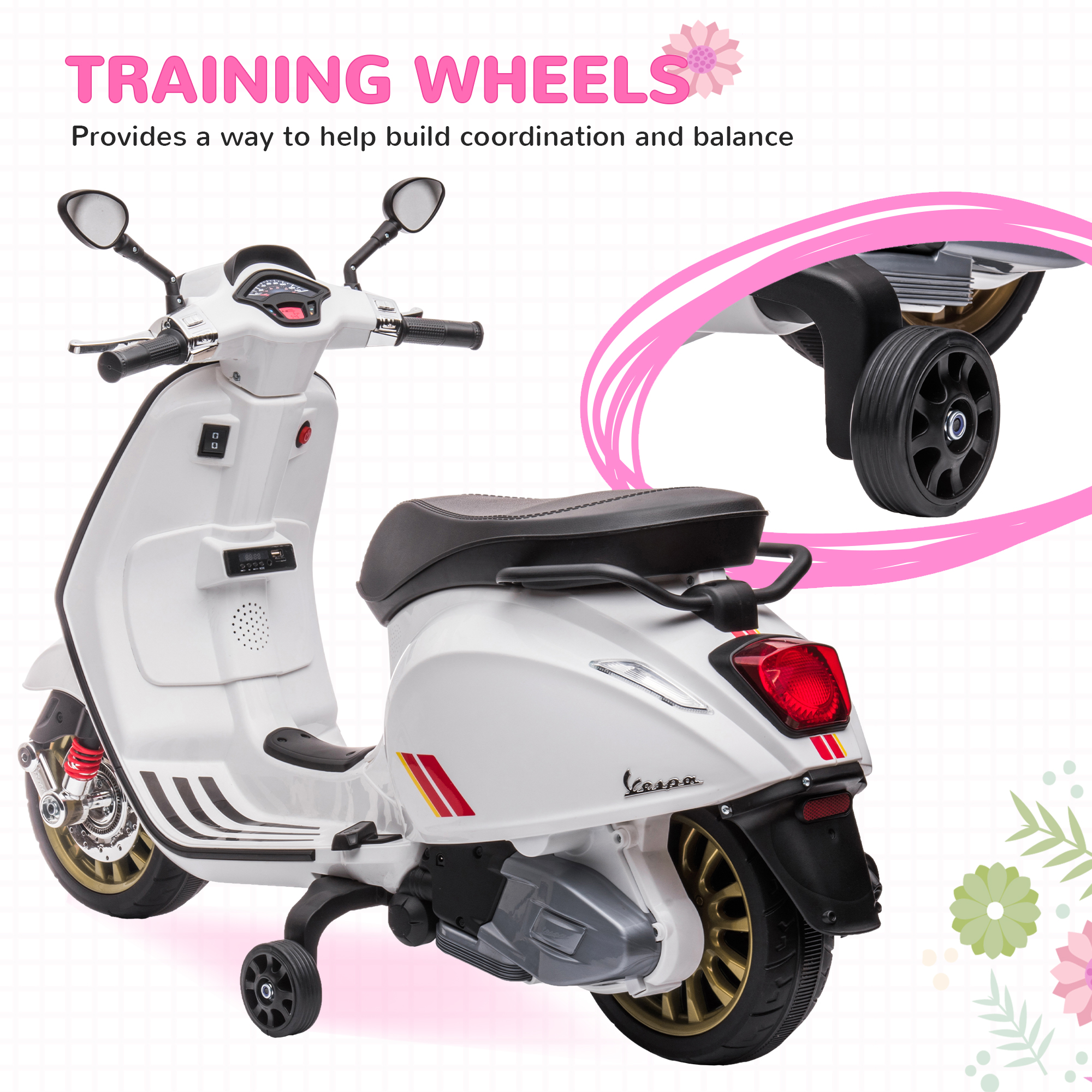 Qaba Vespa Licensed Kids Motorcycle 6V Toddler Motorcycle with
