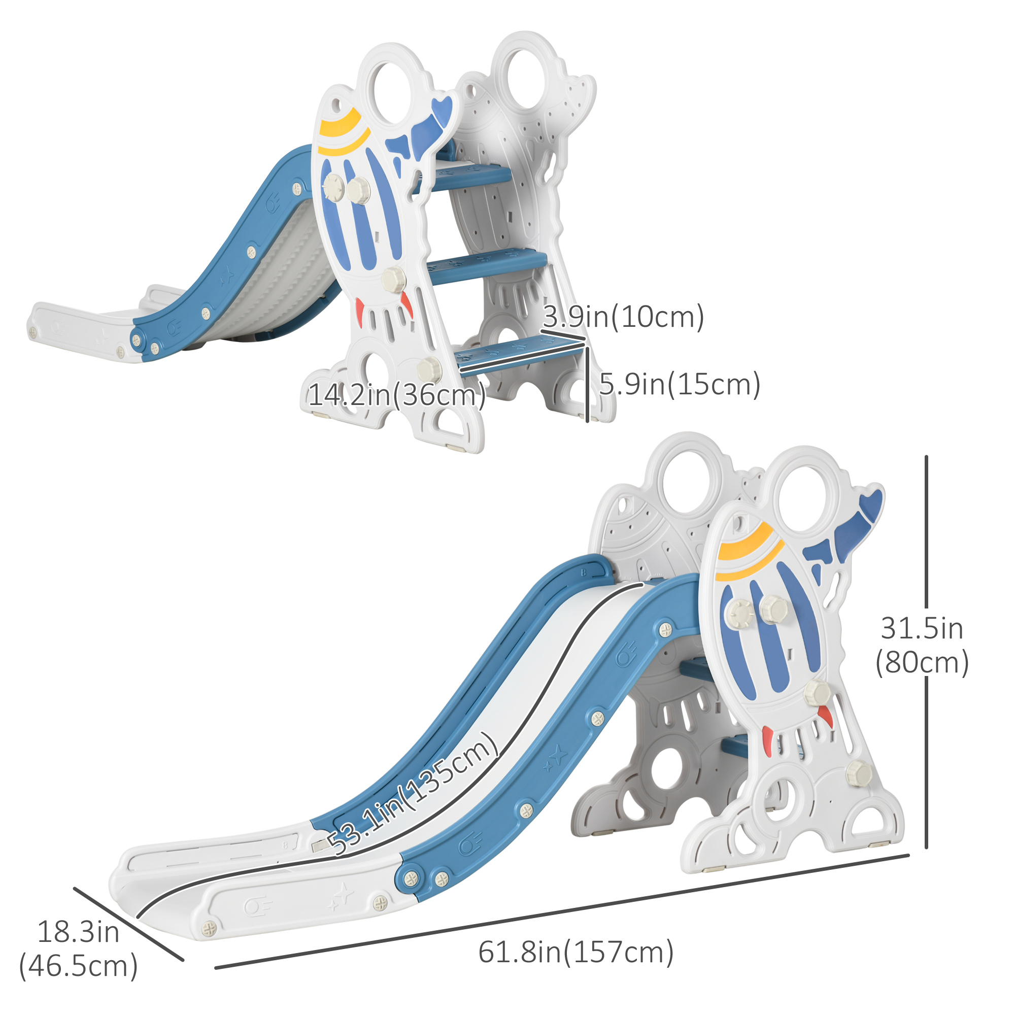 Qaba Toddler Slide Indoor for Kids 1.5-3 Years Old, Space