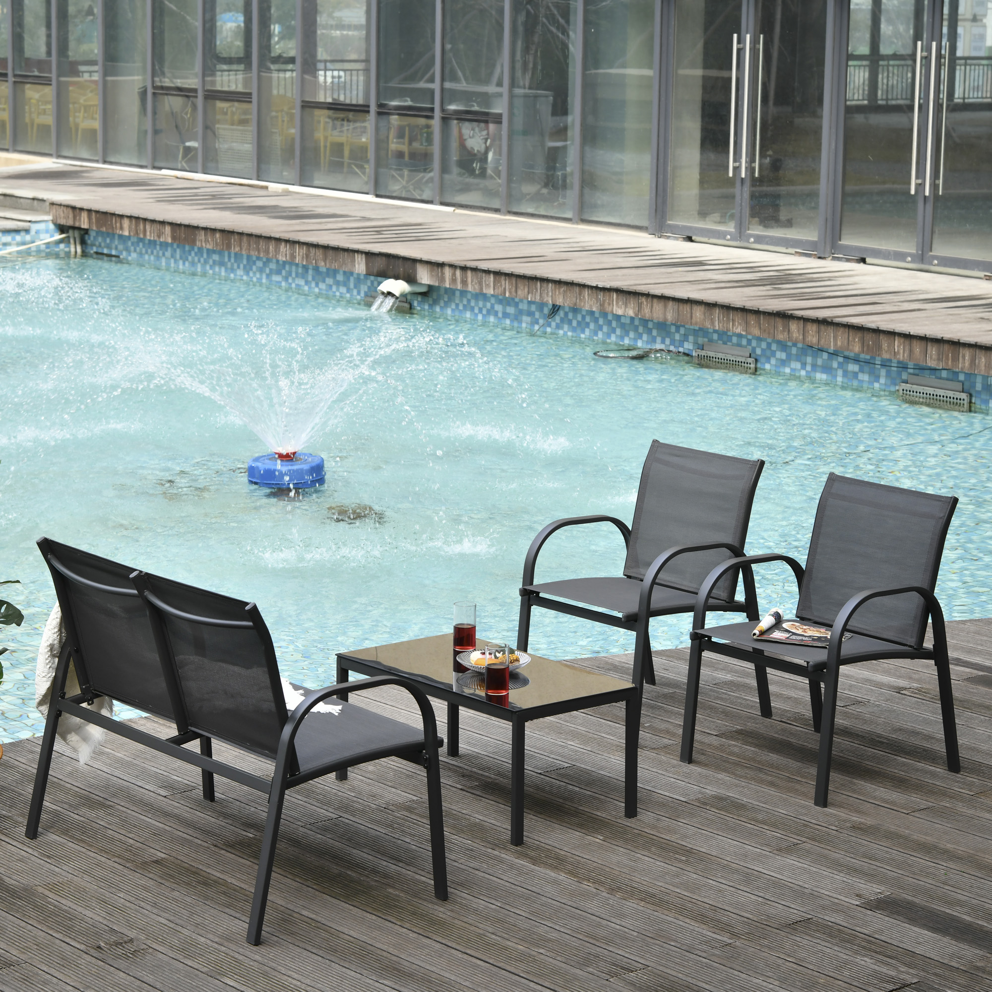 Outsunny 4-Piece Patio Furniture Set Garden Conversation Set with Loveseat, Single Chairs and Coffee Table Aosom Canada