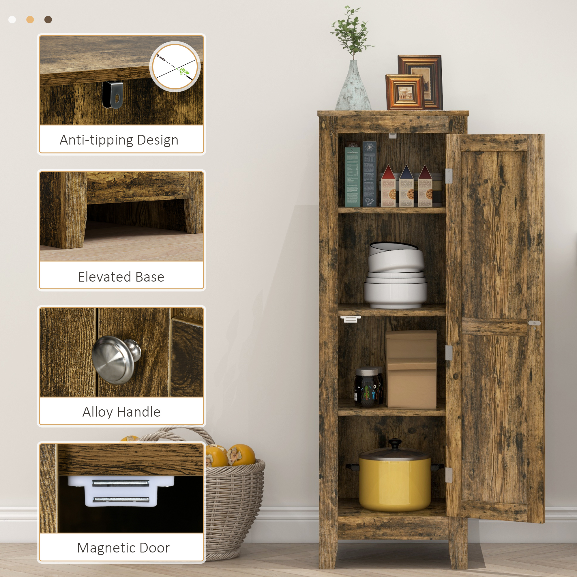 HOMCOM Industrial Kitchen Pantry Storage Cabinet with Adjustable Shelf ... - Compact Industrial Storage For Small Kitchens