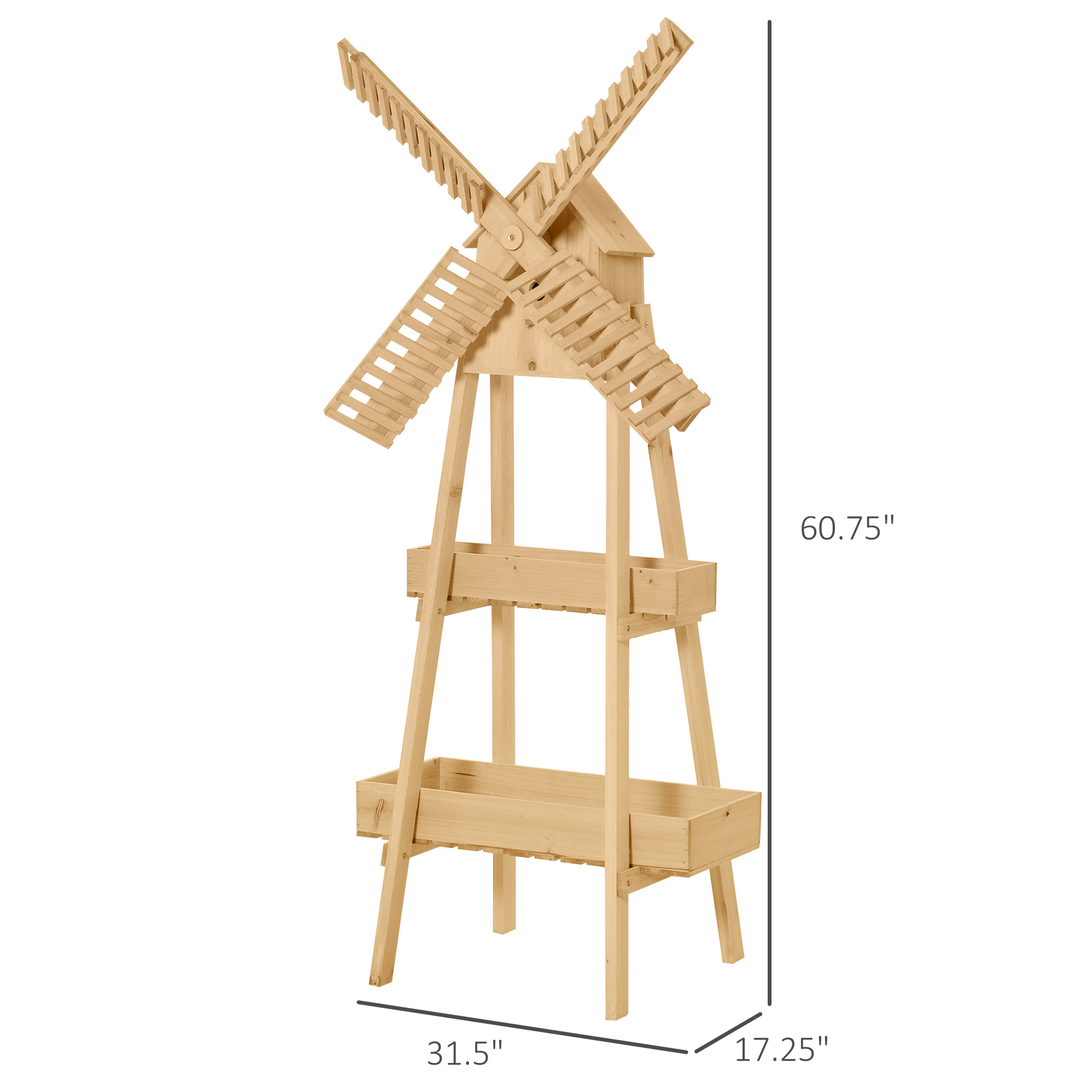 Outsunny Plant Shelf 2 Tier Wooden with Windmill & Bird House