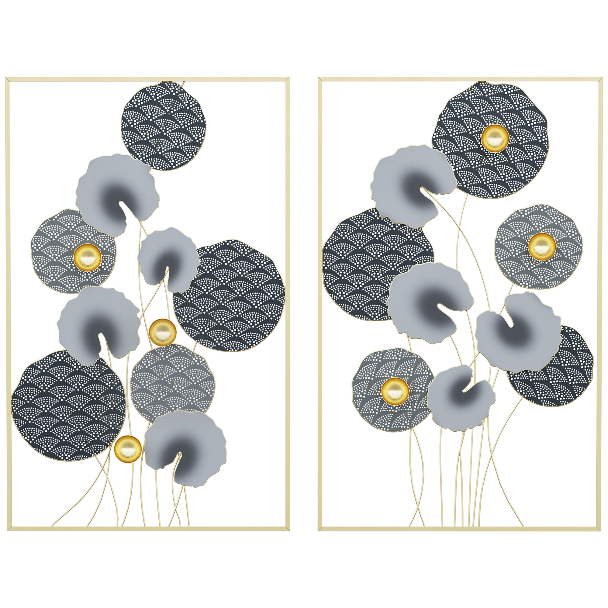 HOMCOM 3D Metal Wall Art Set Modern Lotus Leaves Grey Gold for Living Room Bedroom Kitchen Decor 20x32 | Aosom.com