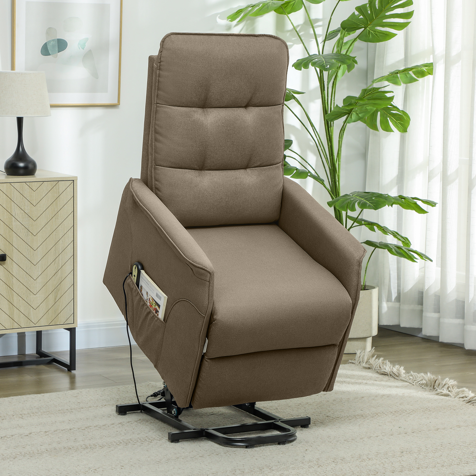 HOMCOM Power Lift Chair for Elderly, Fabric Recliner Sofa with Remote Control, Side Pockets, Quick Assembly, Brown 7