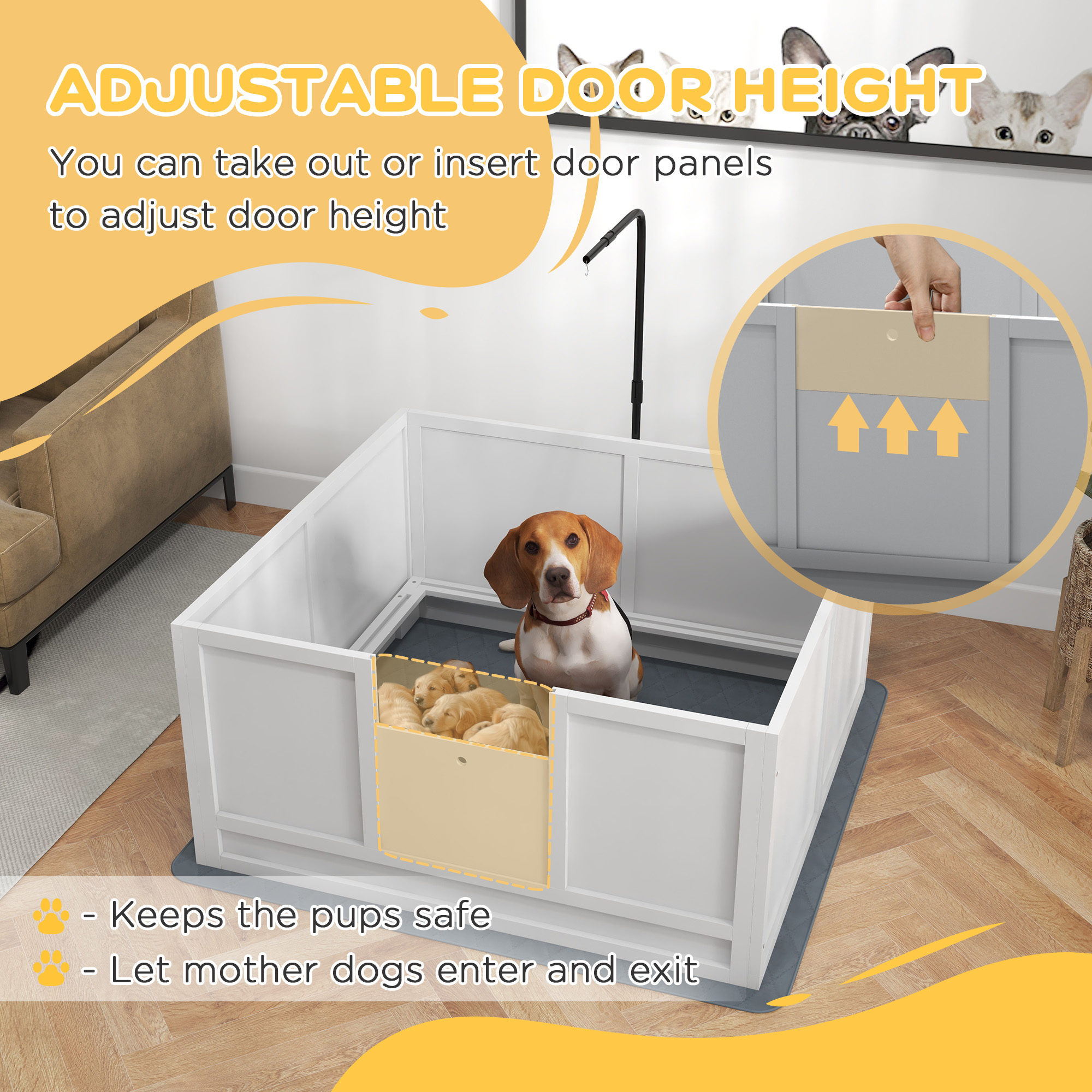 PawHut Whelping Box for Puppies Birth with Pee Pad, Pig Rail