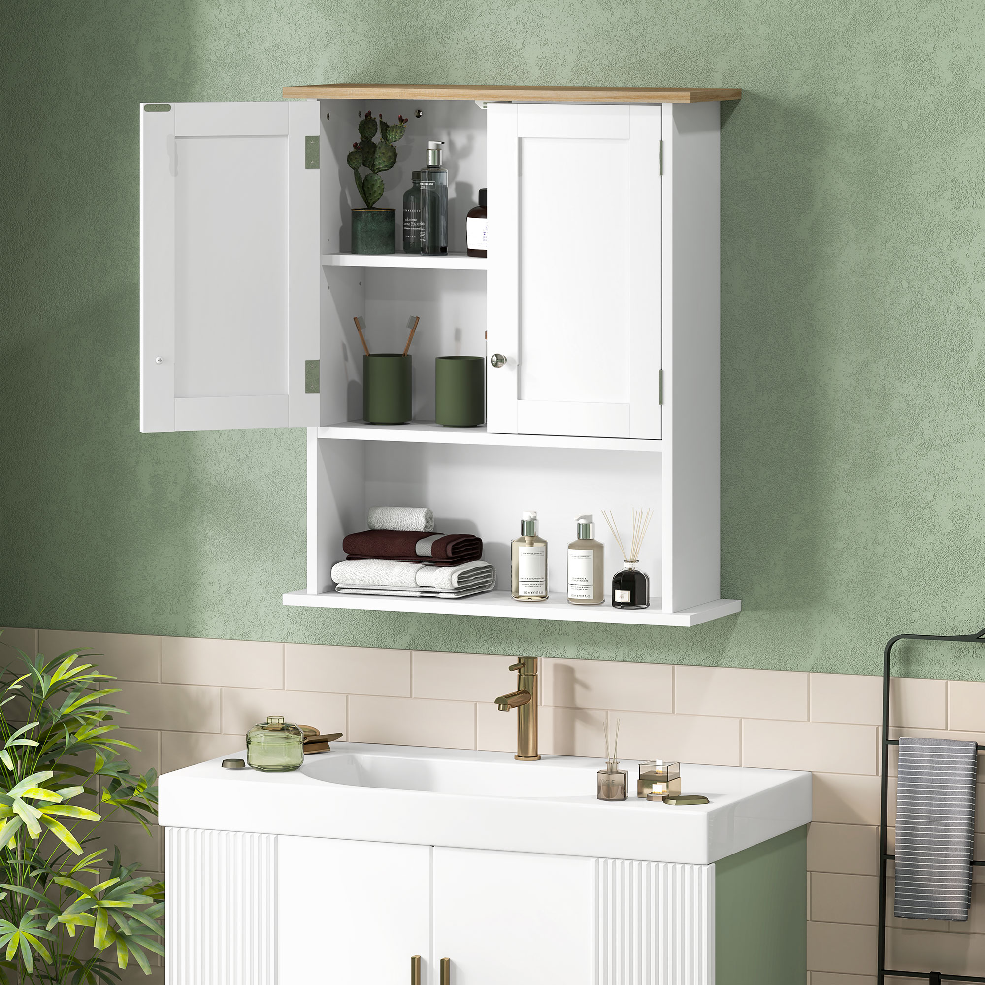 HOMCOM Wall Mounted Bathroom Cabinet, Modern Bathroom Wall Cabinet with 2 Doors and Adjustable Shelf, White 0