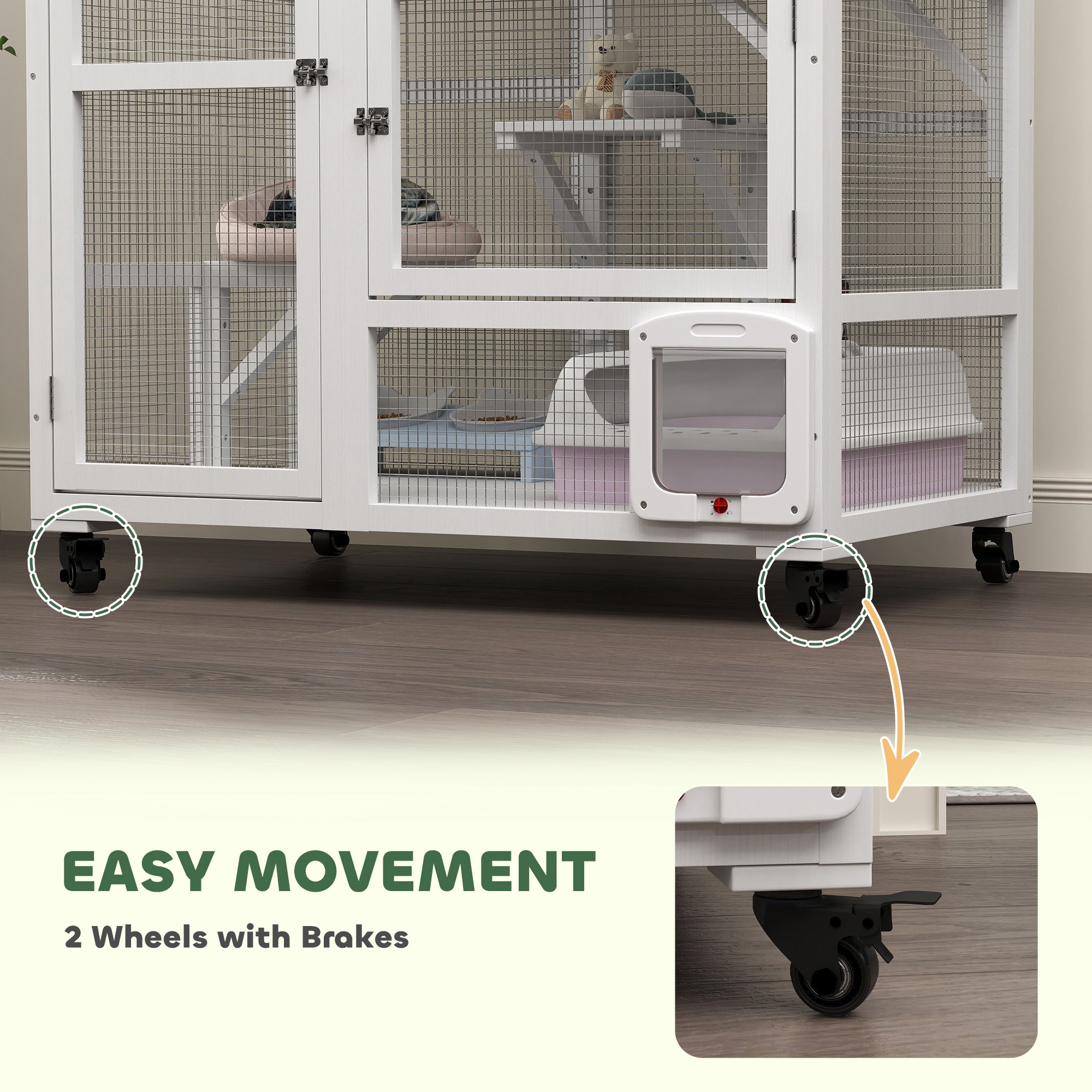PawHut Cat House, Indoor Cat Enclosure on Wheels with Openable Top