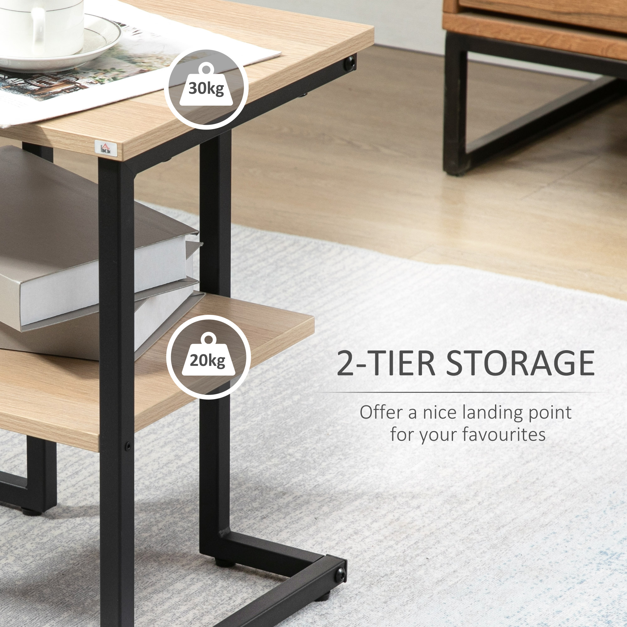 HOMCOM Modern Side Table with 2-Tier Storage, Geometric End Table