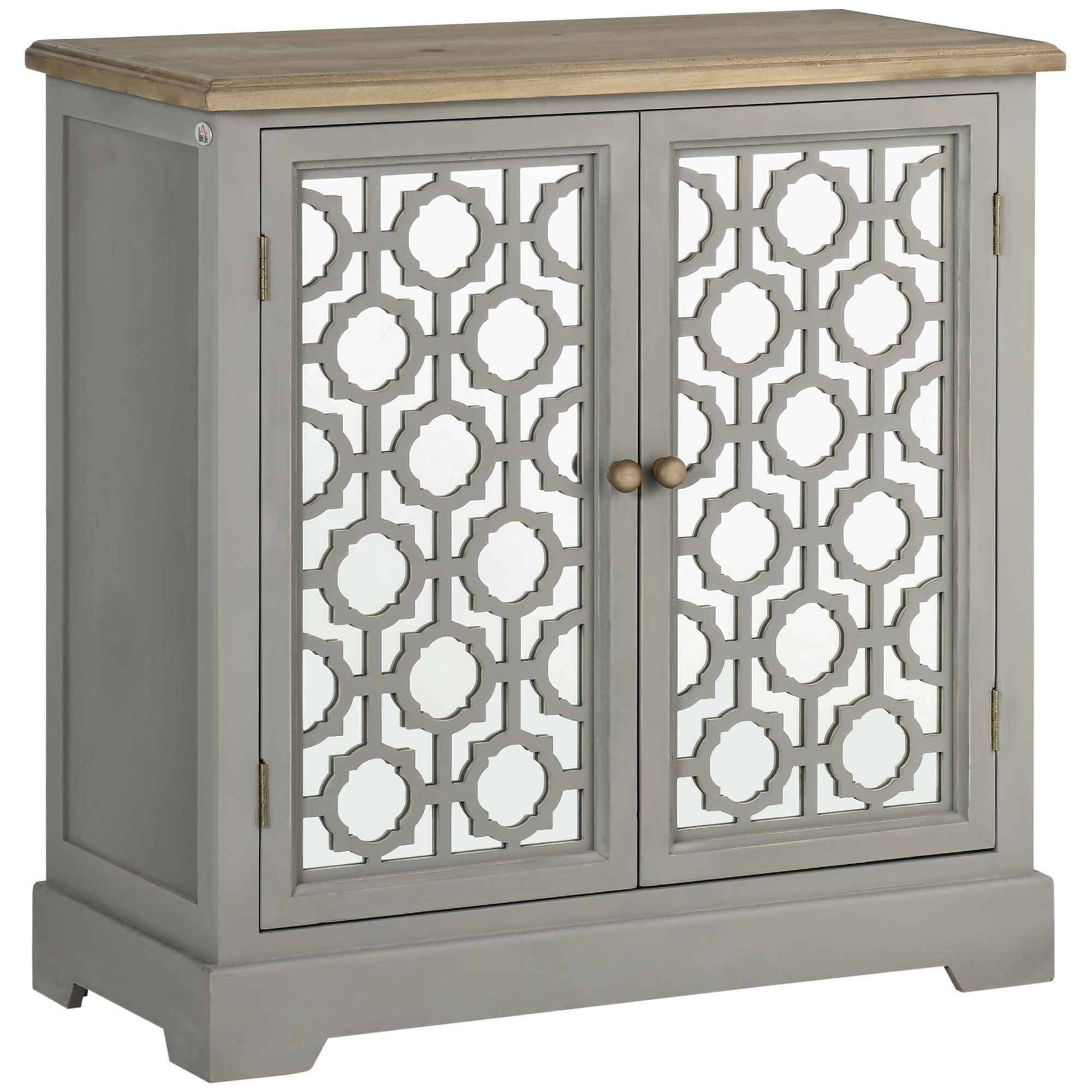 HOMCOM Farmhouse Storage Cabinet, Sideboard Buffet Cabinet with 2 Glass Doors & Wood Countertop for Kitchen, Dining Room, Living Room, Gray