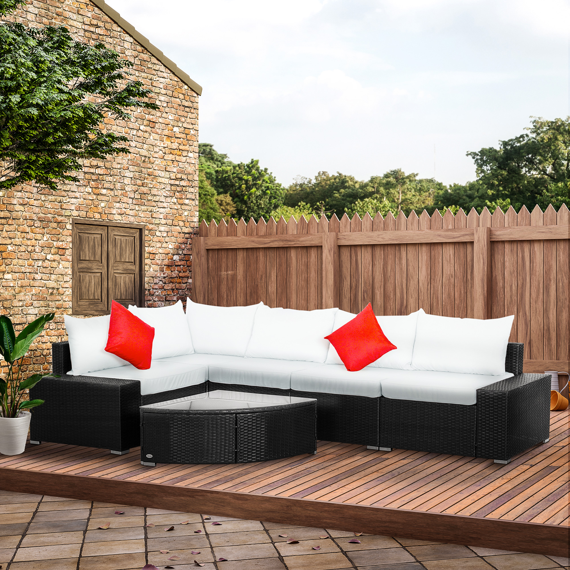 Outsunny 6-Piece Outdoor Wicker Sectional, All-Weather Rattan Sofa Set with Coffee Table for Garden Lounging Aosom Canada