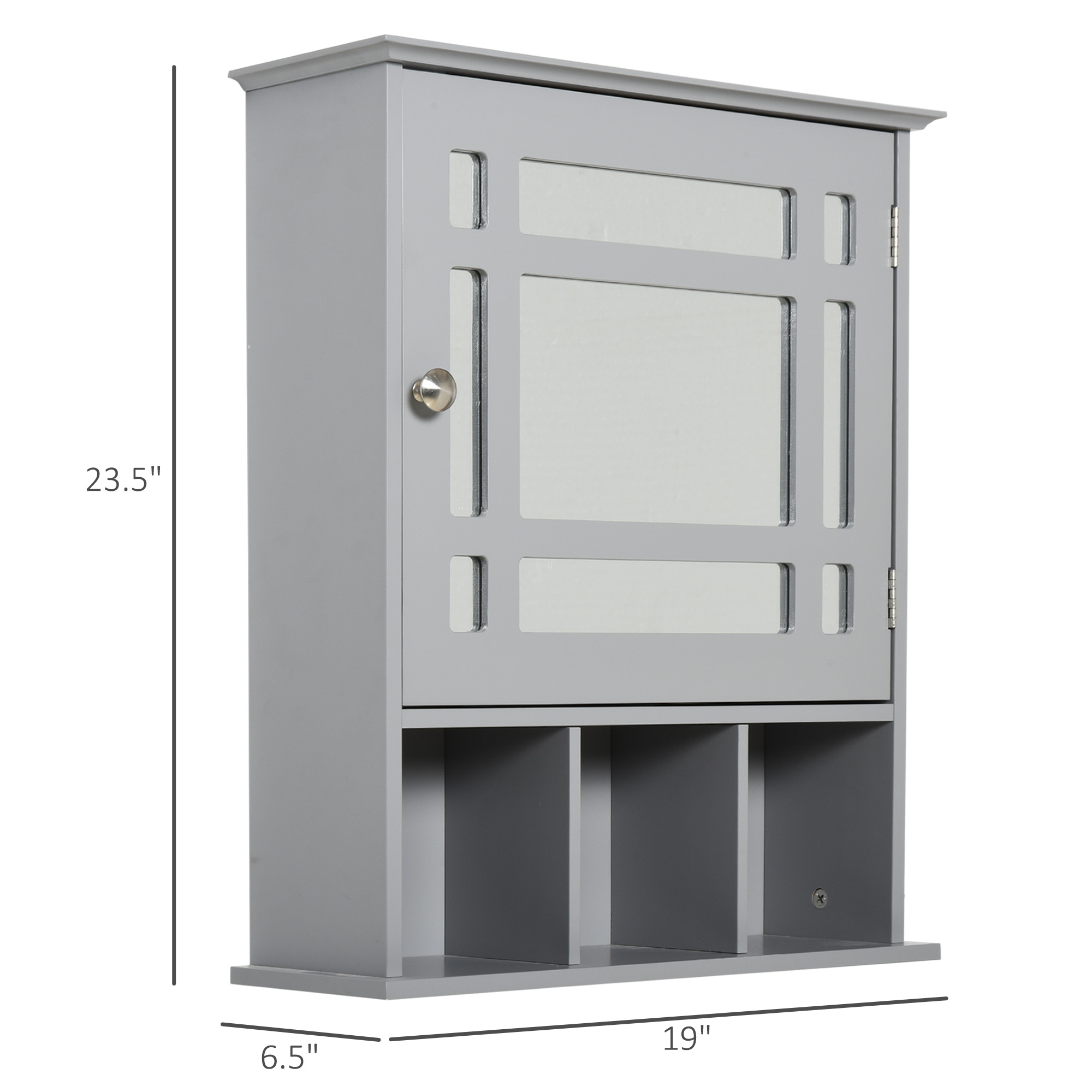 Kleankin Versatile Wall Cabinet: Gray Wall-Mounted Bathroom/Kitchen Cabinet with Mirror Door & Open Shelves | Aosom.com 1