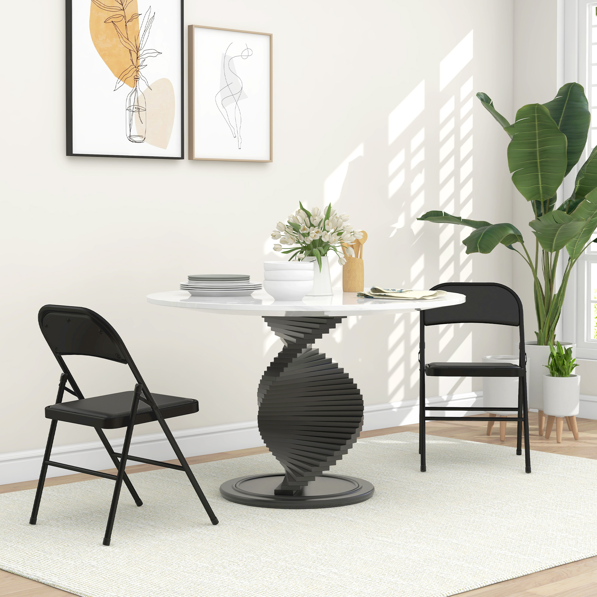 HOMCOM Set of 2 Metal Foldable Chairs, PU Leather Padded Folding Chairs with Cushion Seat and Open Back for Indoor, Black Aosom Canada