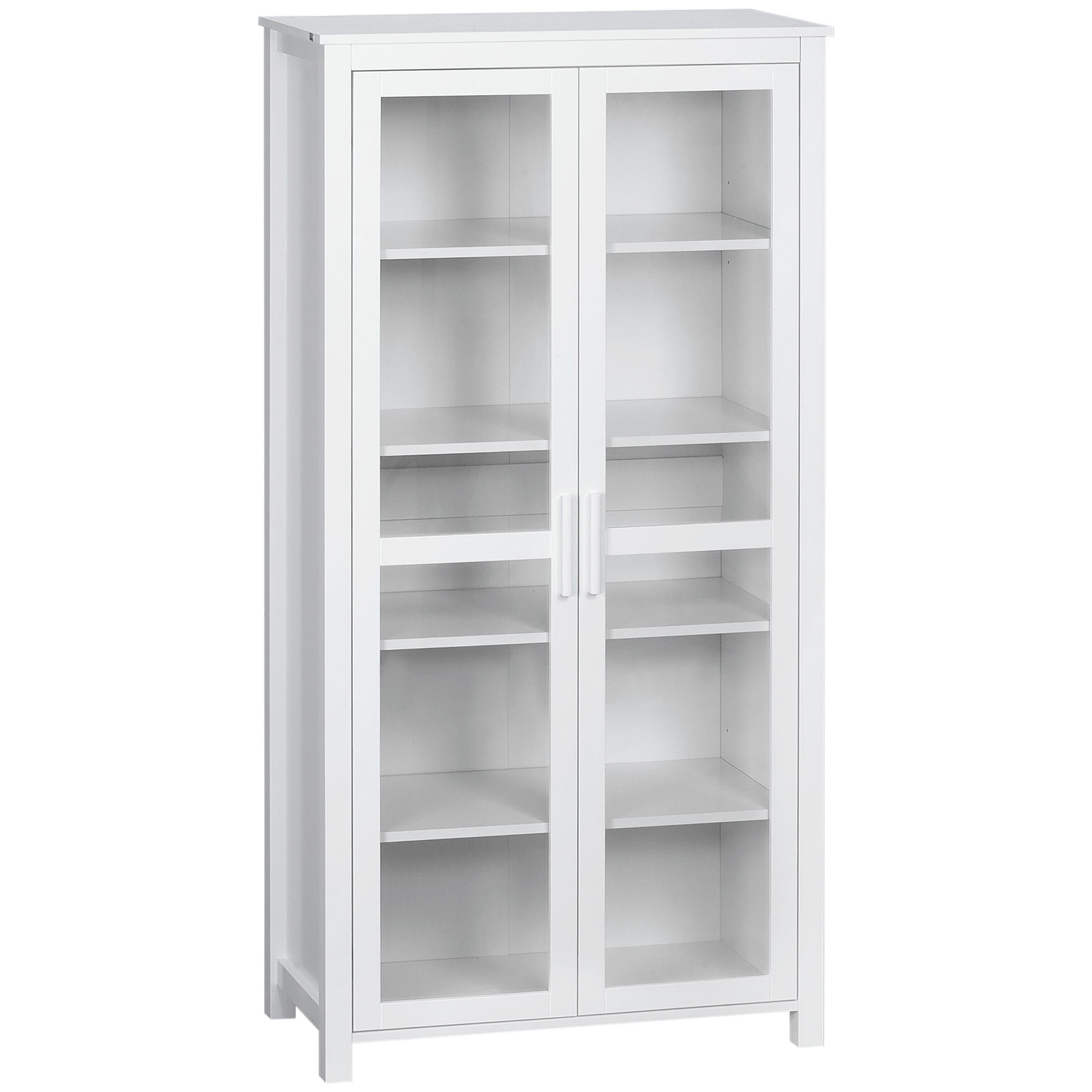 HOMCOM 63" Kitchen Pantry Cabinet, Freestanding Storage Cabinet, Display Cabinet with 2 Glass Door and 2 Adjustable Shelves for Dining Room, White