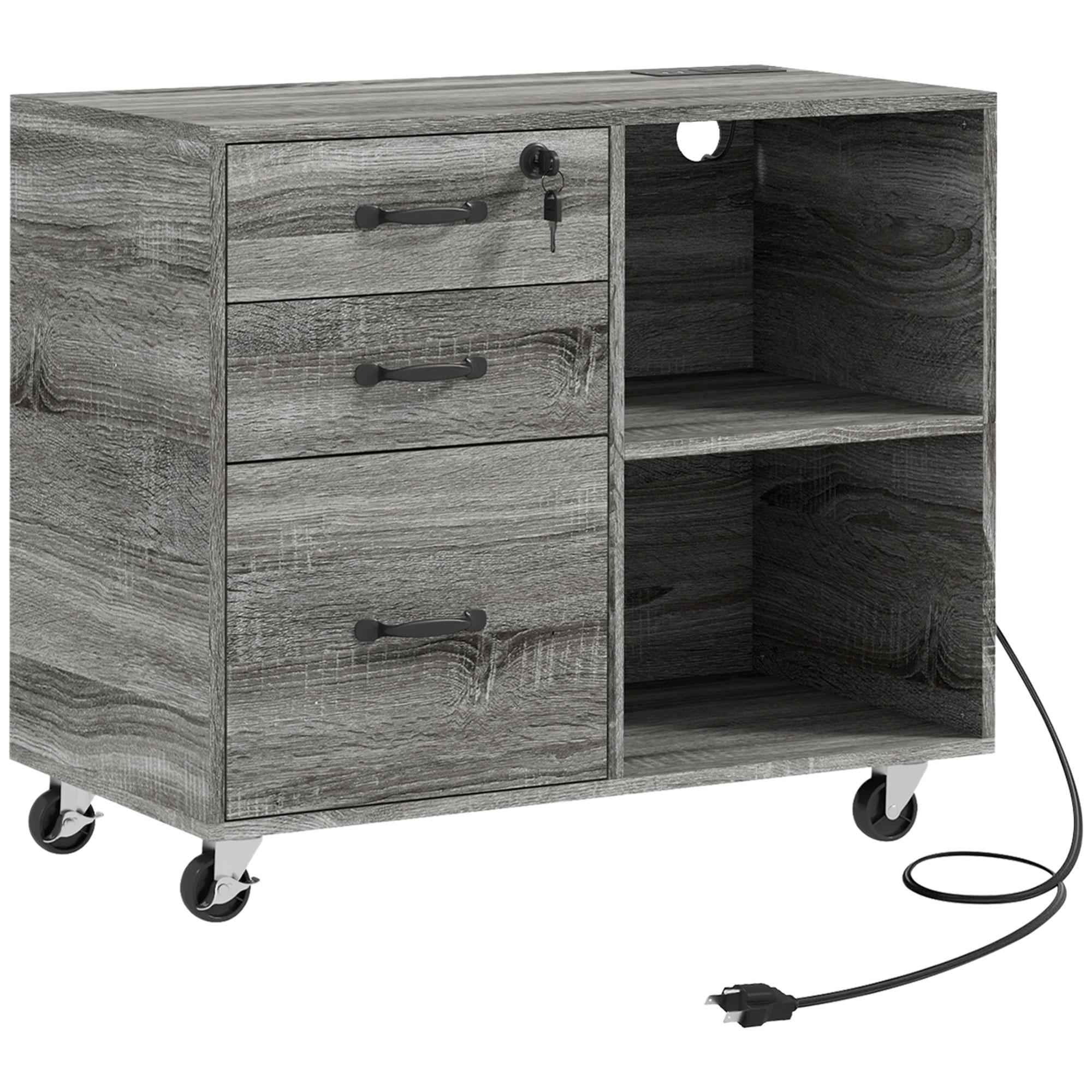 Rolling Print Stand with Power Hub USB Ports Locking Document Organizer Unit for A4 Letter Size Grey 1