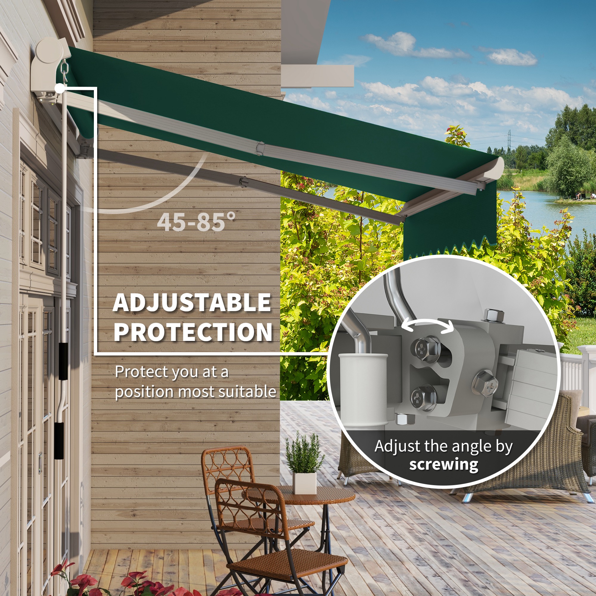Outsunny Green Patio Awning 8x7 Manual Retractable Outdoor Sun Shade with Crank Handle Deck Window Cover | Aosom.com 2