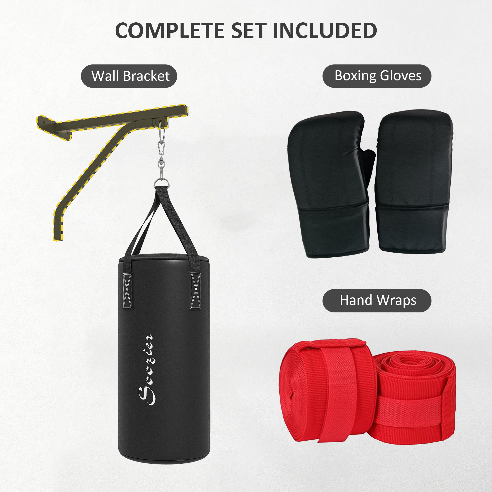 Soozier Heavy Bag Wall Mount Set, Unfilled Punching Bag Hanger with Boxing Gloves for Muay Thai and MMA Training | Aosom.com 3