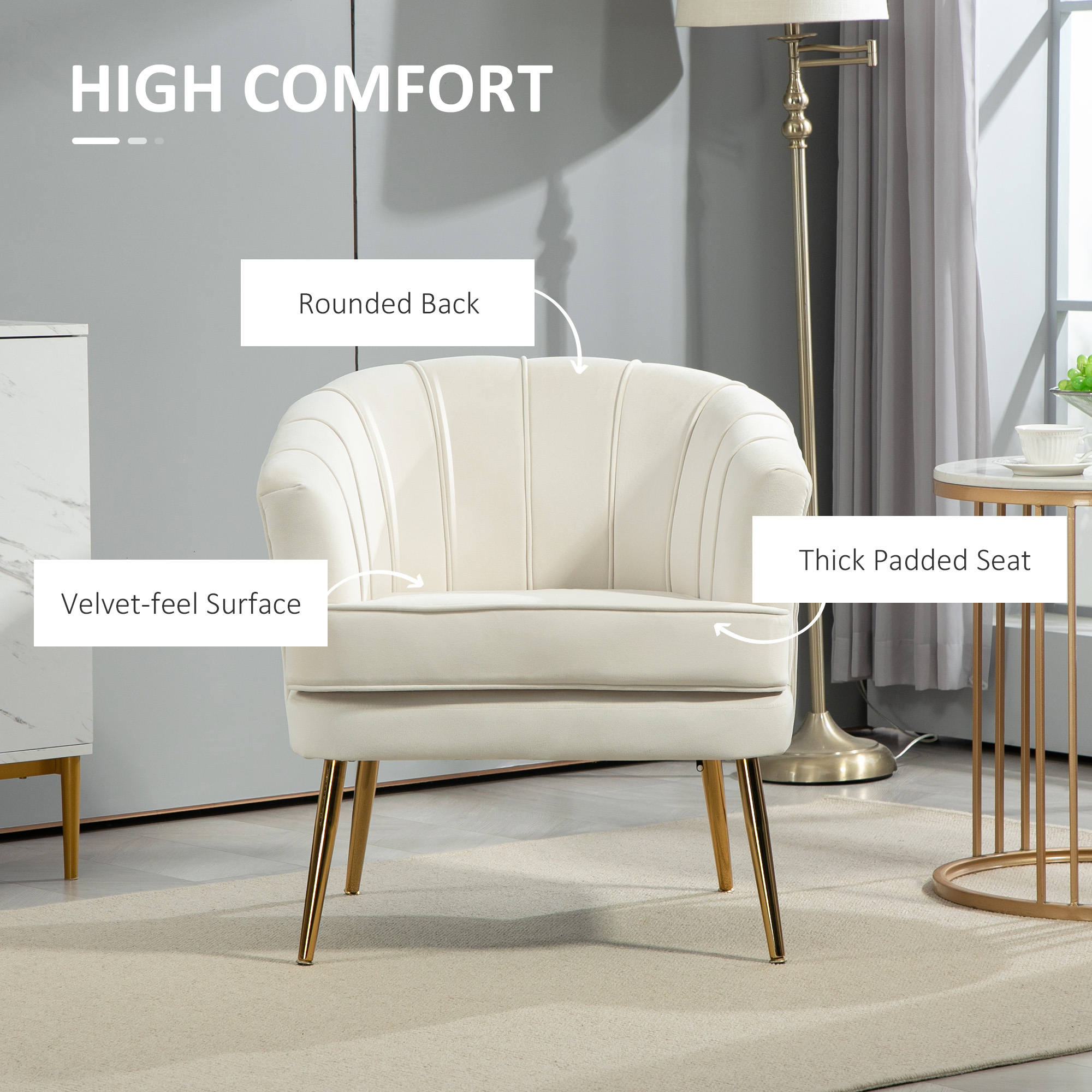 HOMCOM Fabric Armchair, Modern Accent Chair with Gold Metal Legs