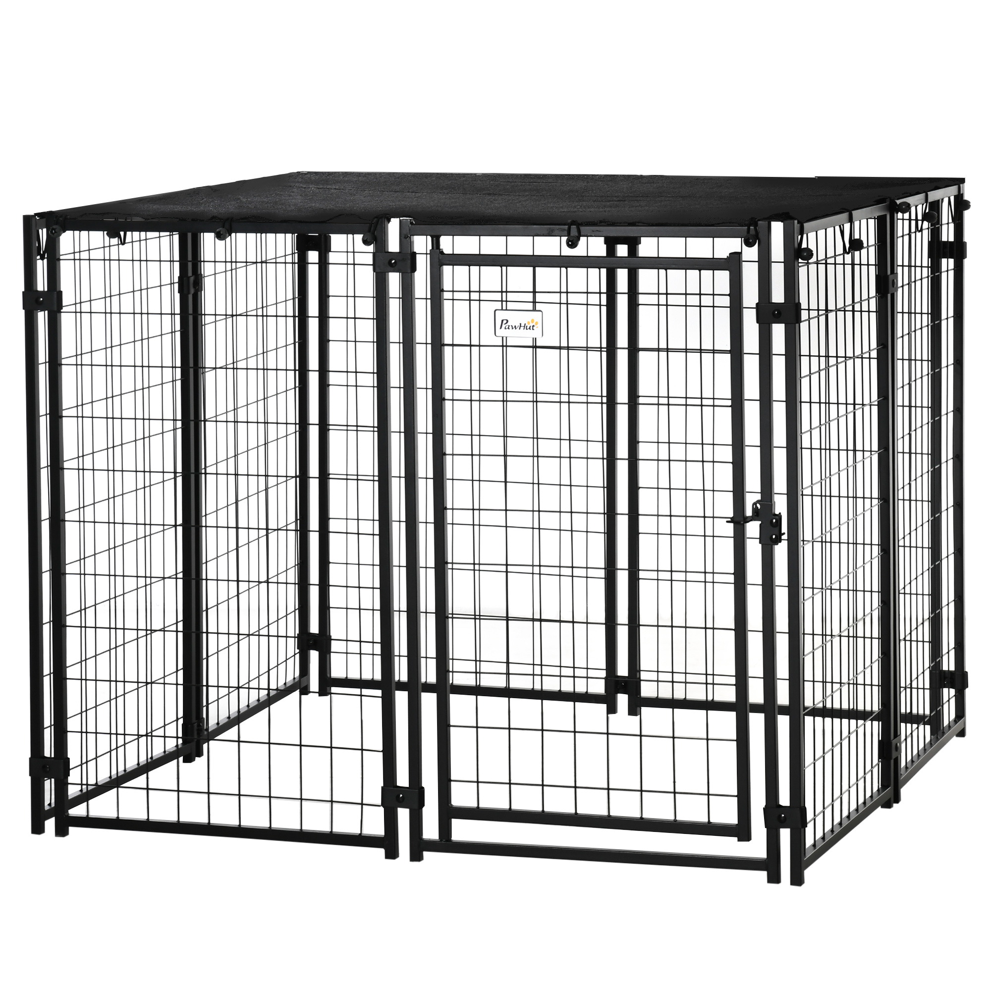 Lockable Animal Playpen Crate with Top Cover, Outside Canine Kennel, Black 1