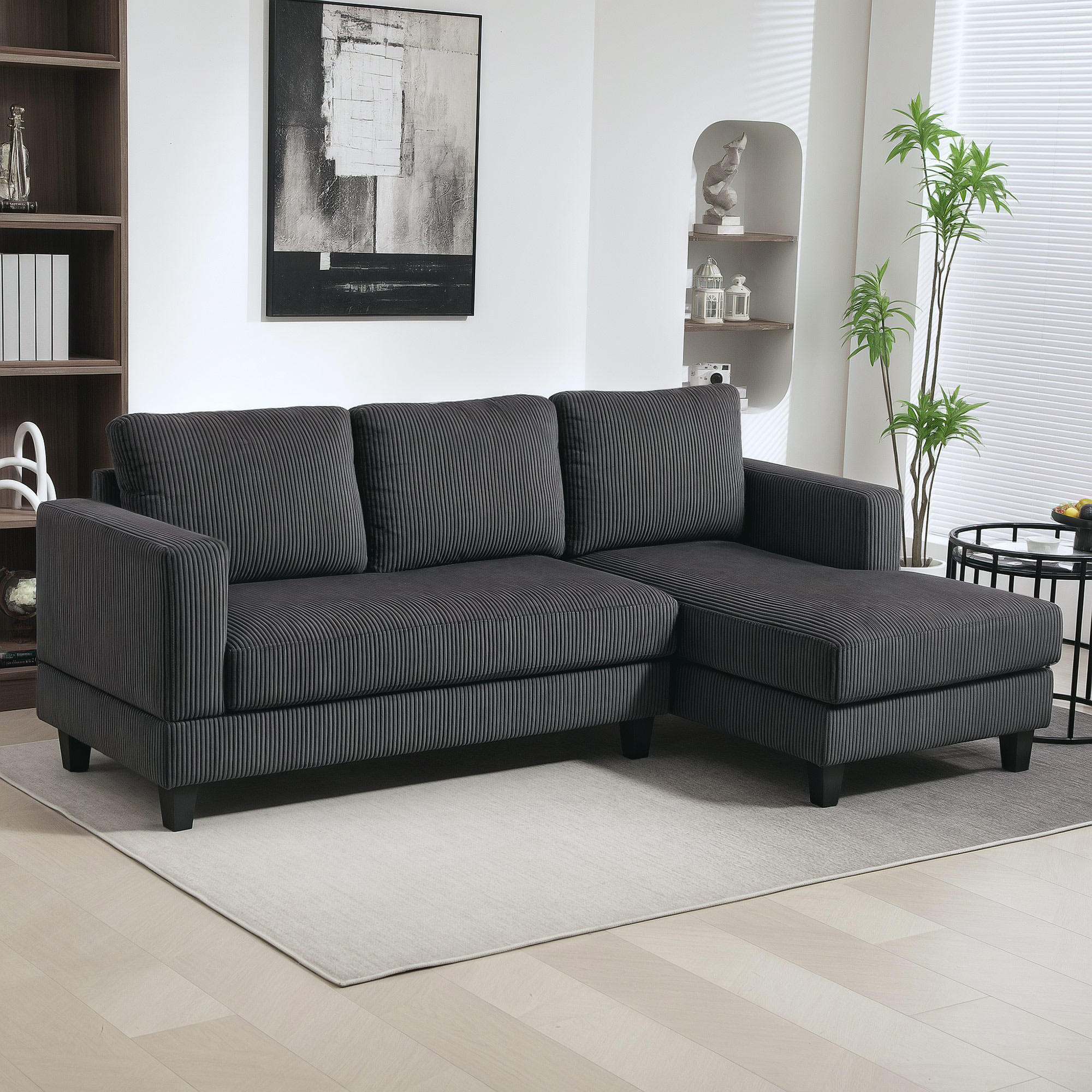 HOMCOM L Shaped Couch with Chaise Lounge and Spring Cushion L Shape Sofa for Living Room, Bedroom, Grey Aosom Canada