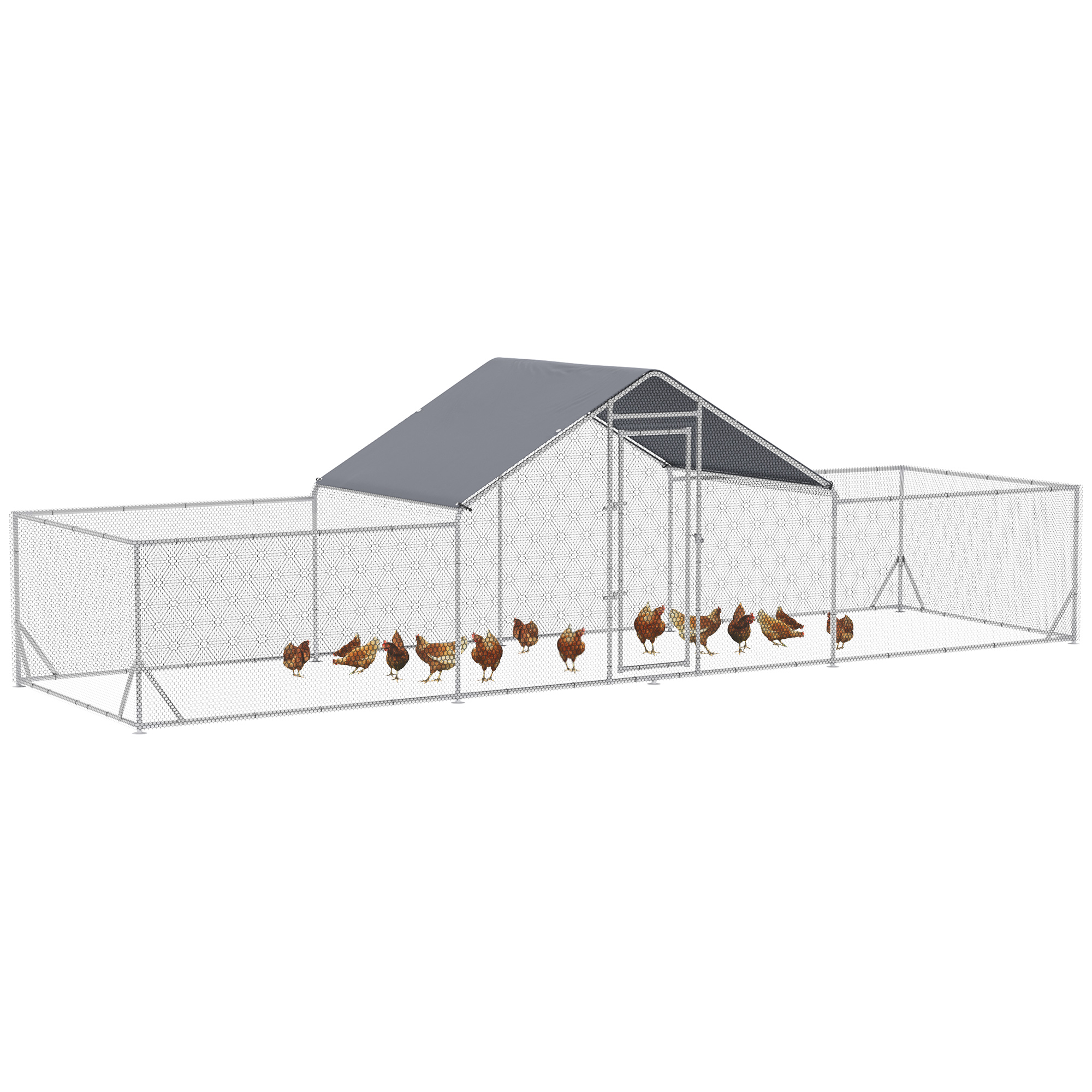 23' x 6.6' Metal Chicken Coop with Waterproof and Anti-UV Cover, Chicken Run, Spire Roof, Entry, for 12-14 Chickens, Ducks, Rabbits, Sliver 1