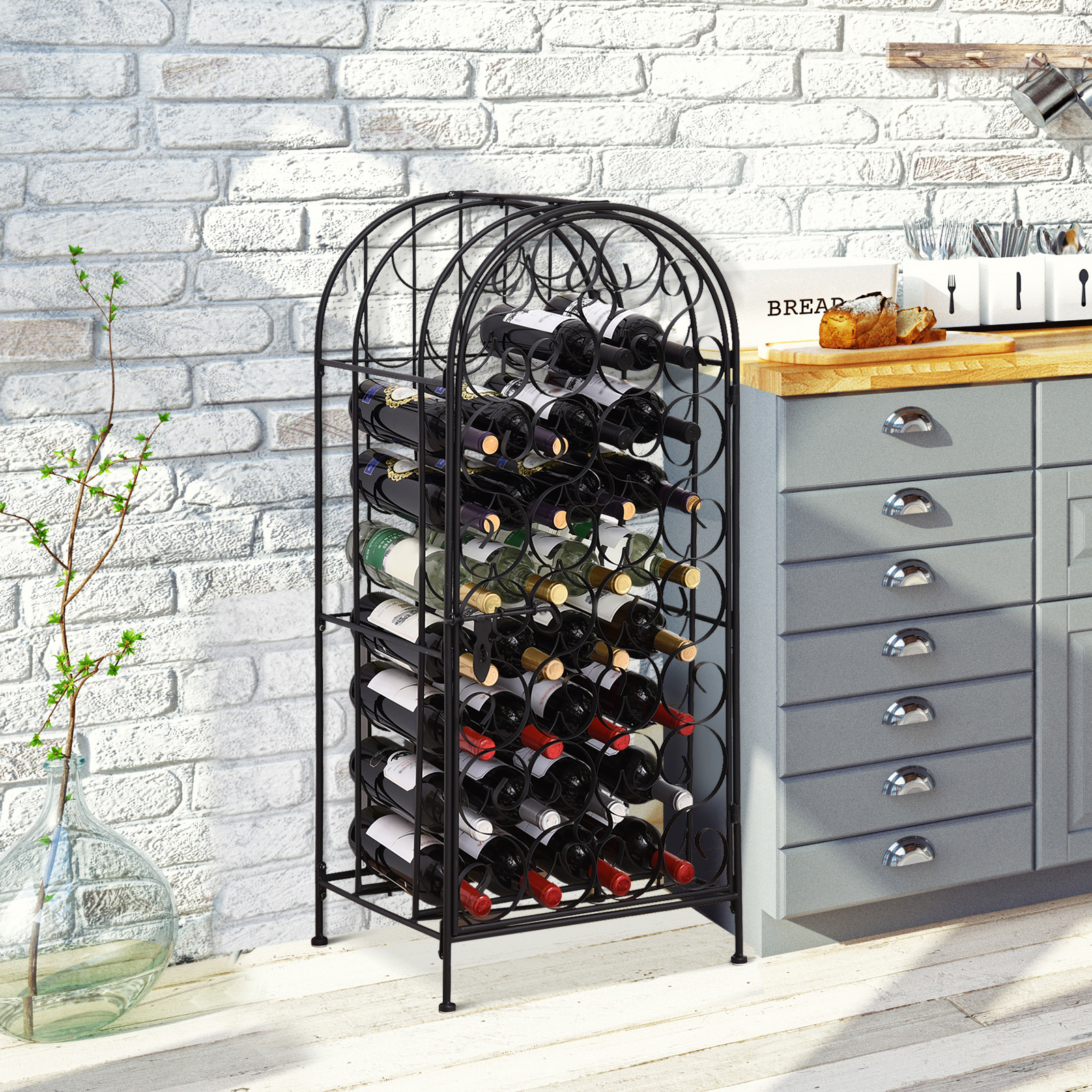HOMCOM Wrought Iron Wine Rack Jail, Classic Black, for 35 Bottles, with Secure Lock | Aosom.com 7