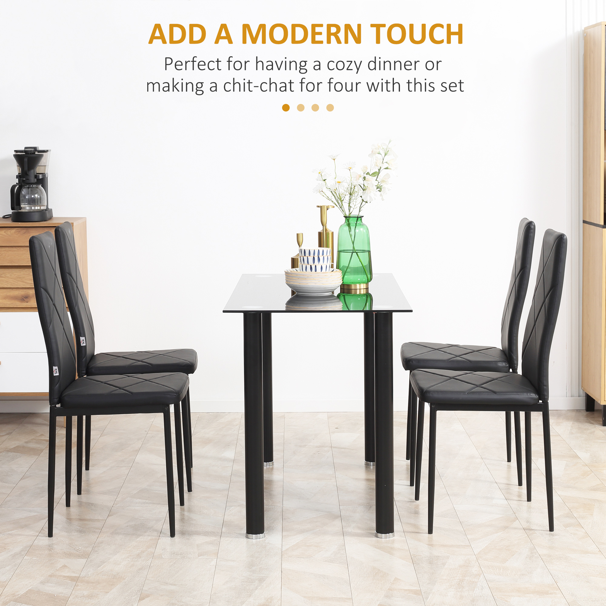 HOMCOM Dining Chairs Set of 4, Modern Accent Chair with High Back ...