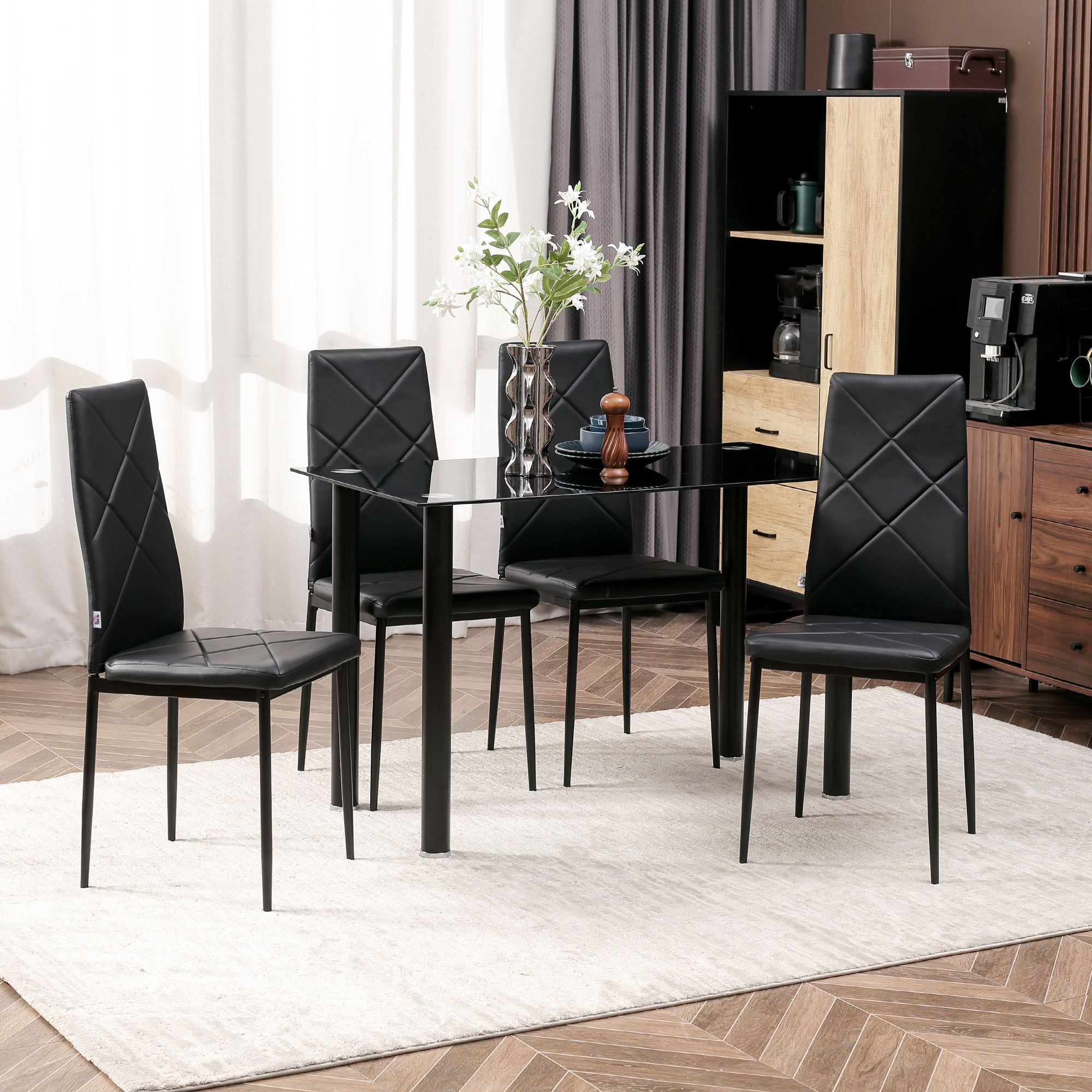 HOMCOM Dining Chair Set of 4, Modern High Back Faux Leather Upholstery Steel Legs Kitchen Chairs, Black Aosom Canada