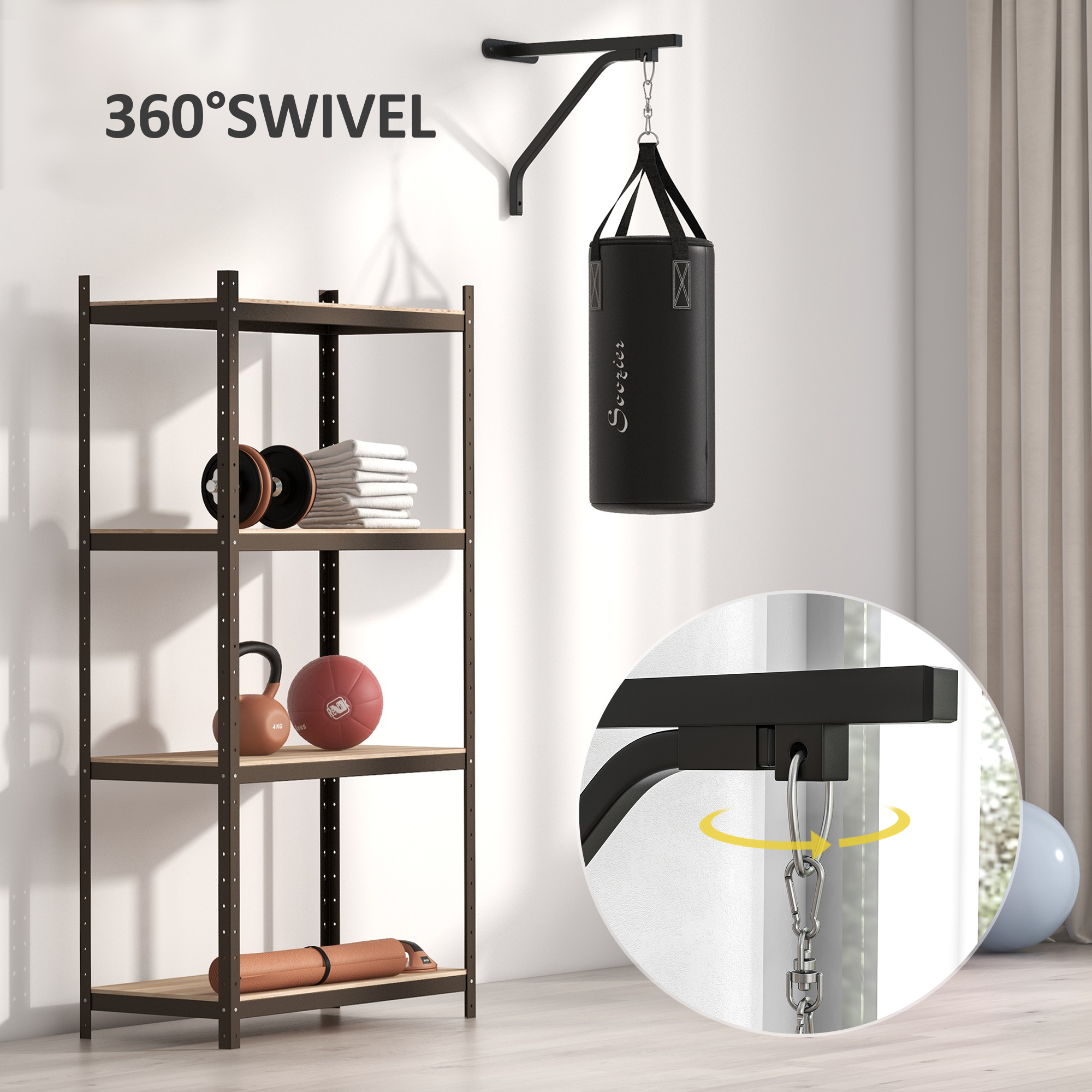 Soozier Heavy Bag Wall Mount Set, Unfilled Punching Bag Hanger with Boxing Gloves for Muay Thai and MMA Training | Aosom.com 5