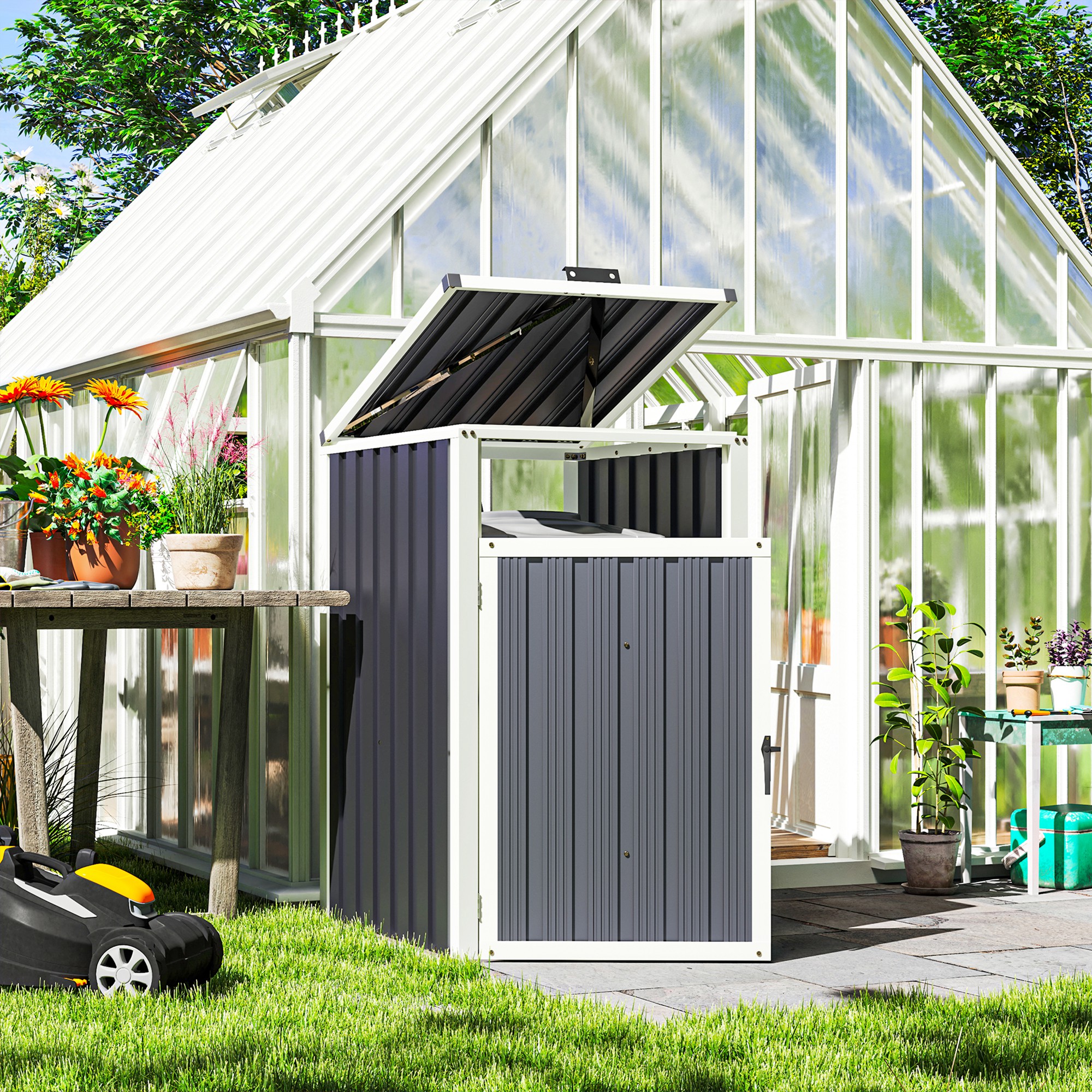Outsunny Single Garbage Bin Shed, Lockable Outdoor Storage
