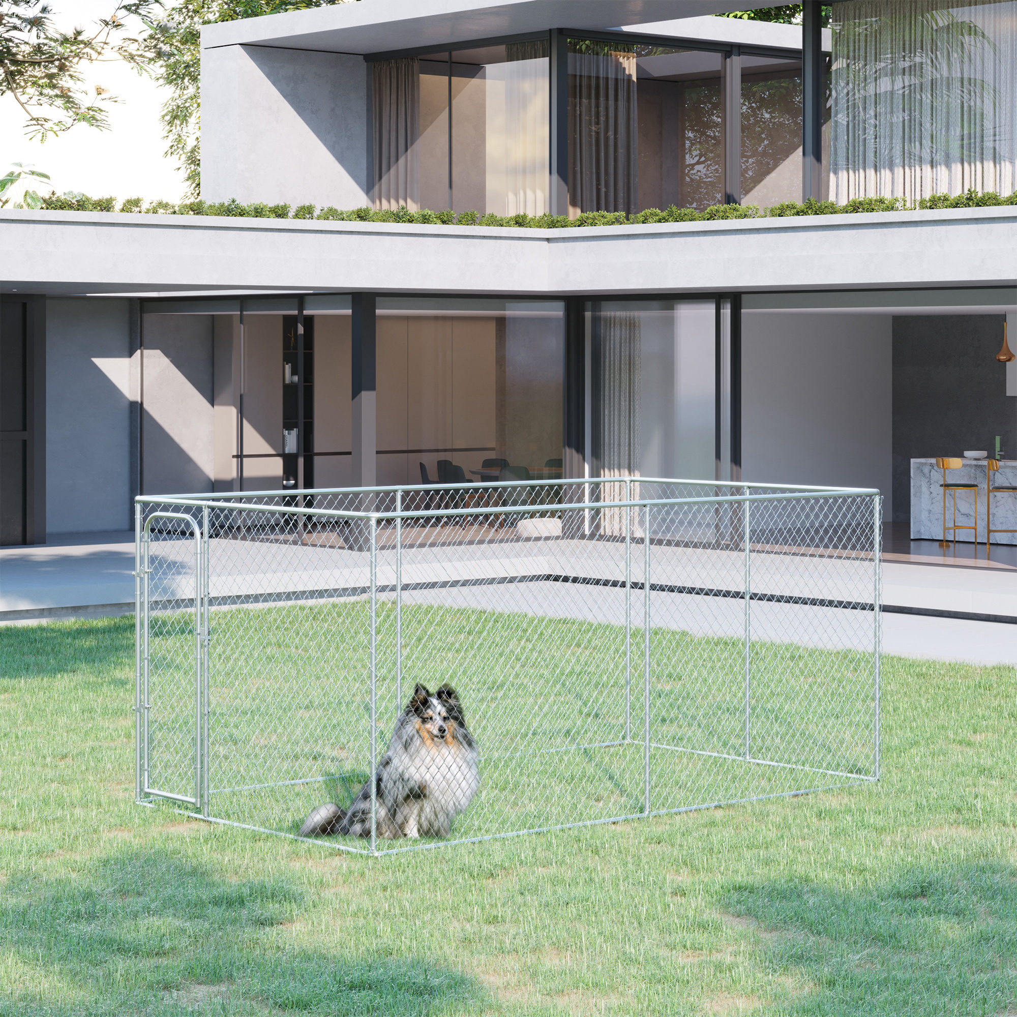 6.6x6.6 Foot Animal Enclosure Fregramei Outdoor Dog Kennel - 6.6x6.6x6.6ft  Galvanized Steel Chain Link Enclosure For Dogs & Small Animals Galvanized Chain  Link Dog Kennels