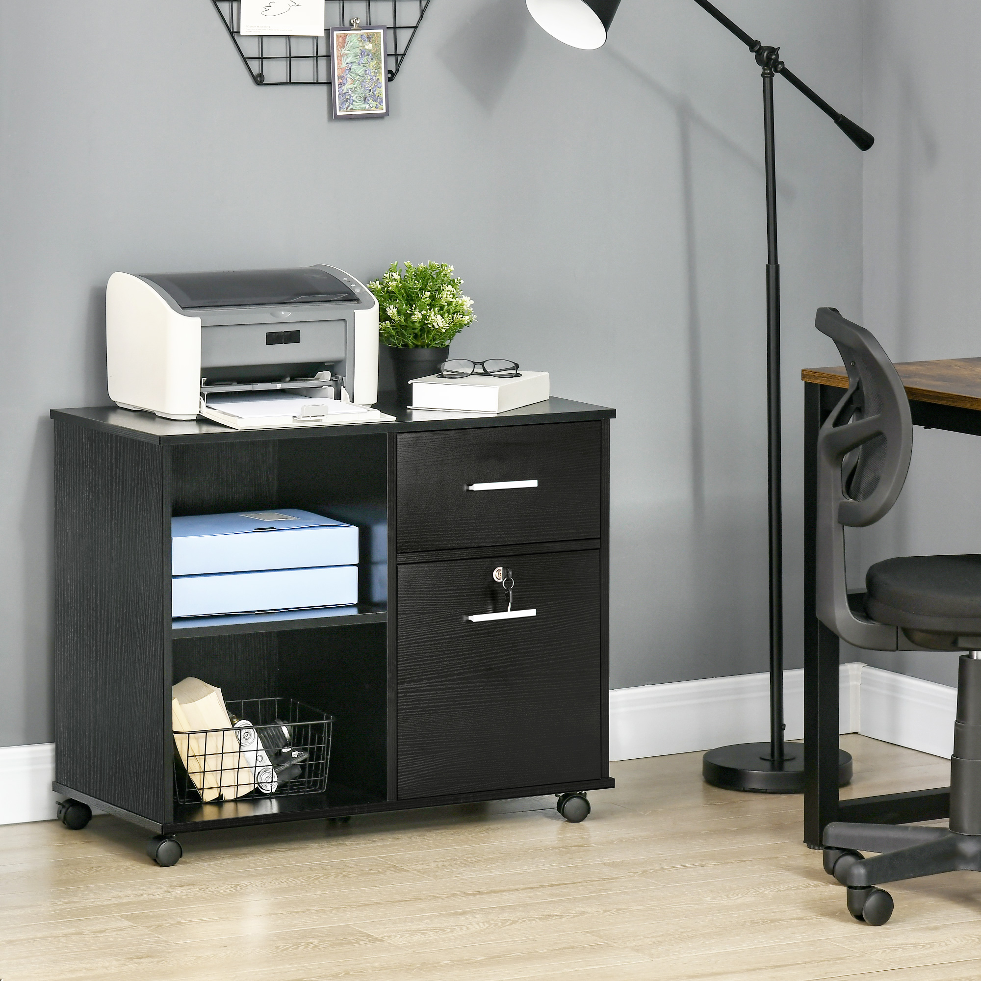 Vinsetto Lateral File Cabinet with Wheels, Mobile Printer Stand with ...