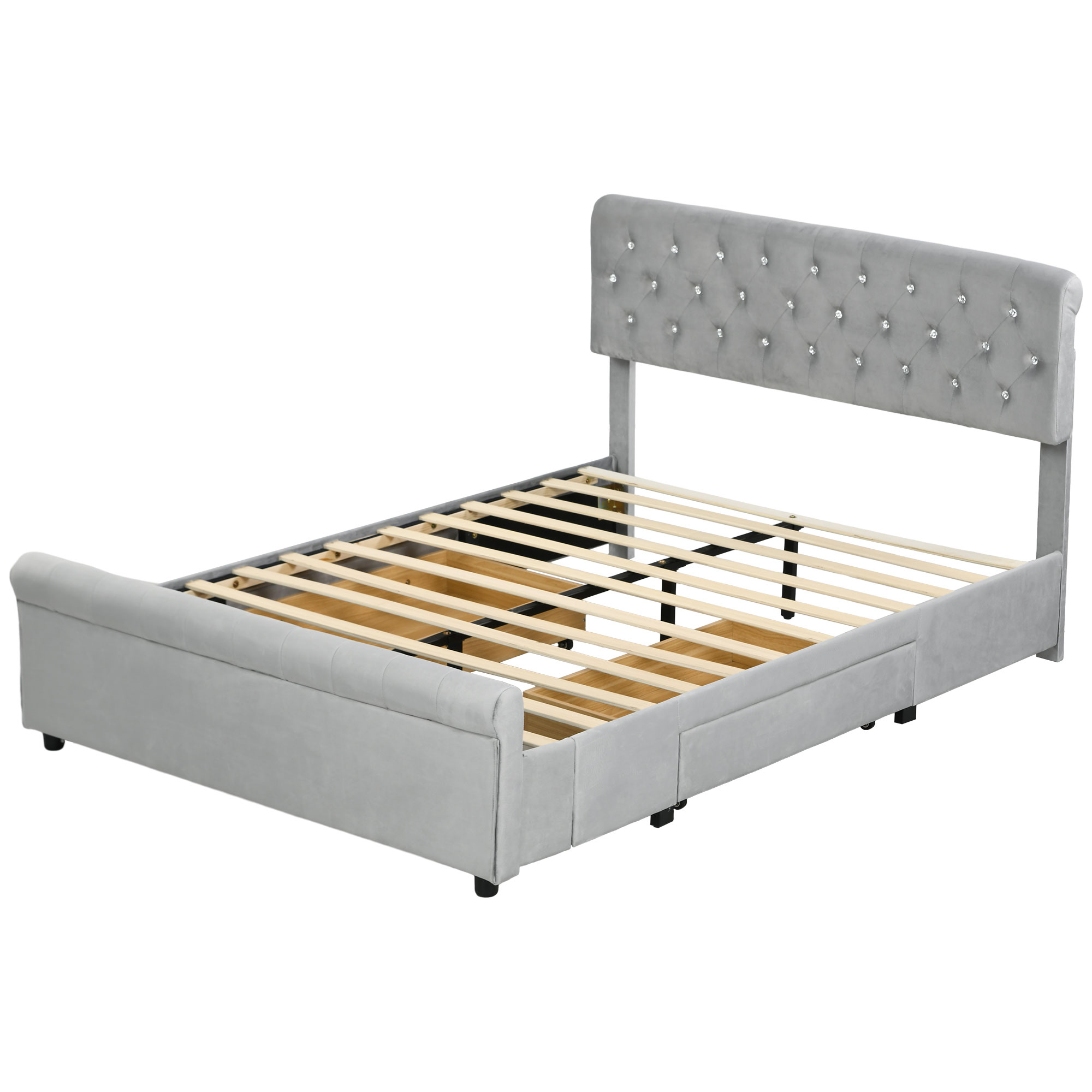 【hy100602】socph bed double HOMCOM Full Bed Frame with Headboard, Double Bed Frame with