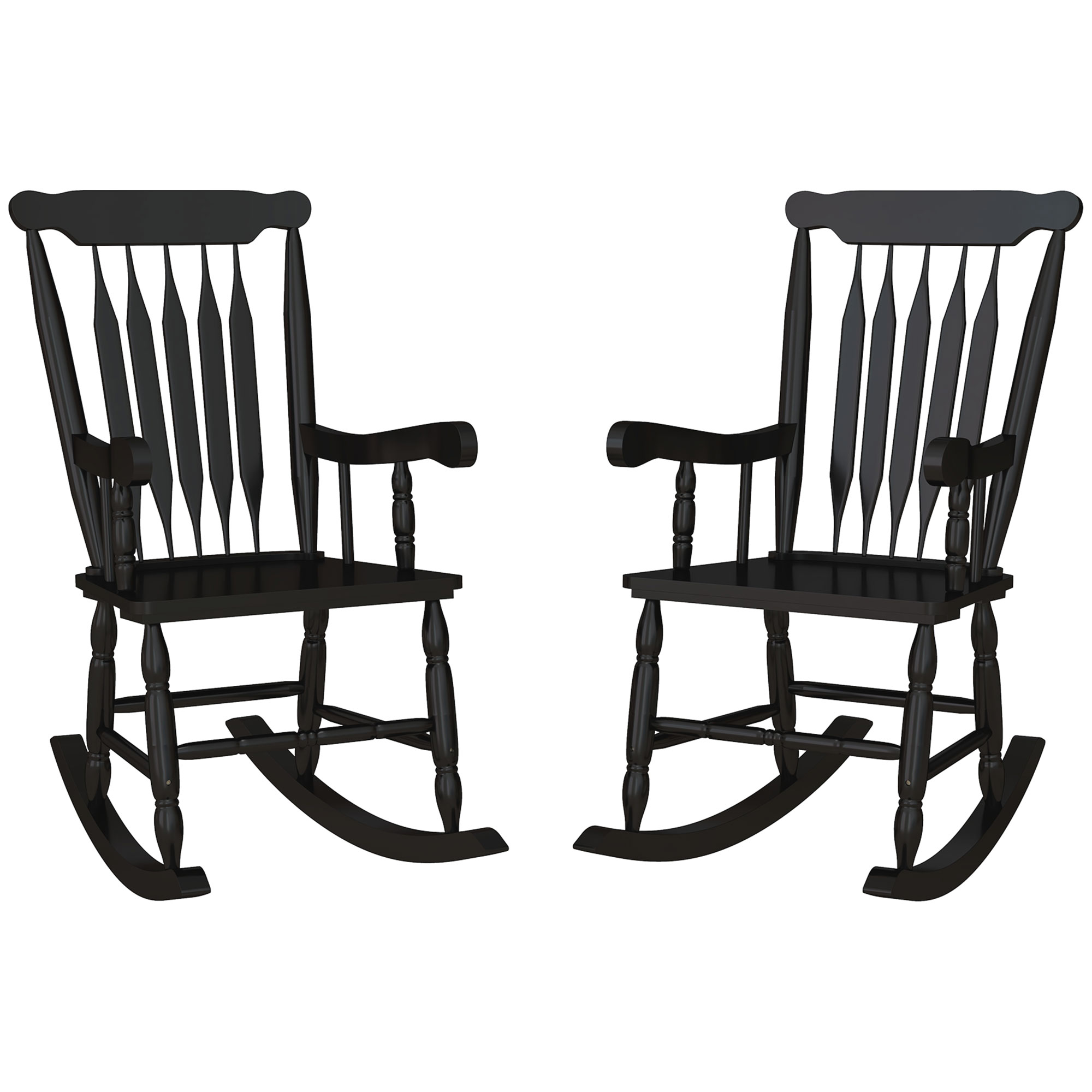 Outsunny Porch Rocker Chairs Set of 2, 350 lbs. Wooden Outdoor Rocking Chairs with High Back for Garden, Patio, Balcony, Black