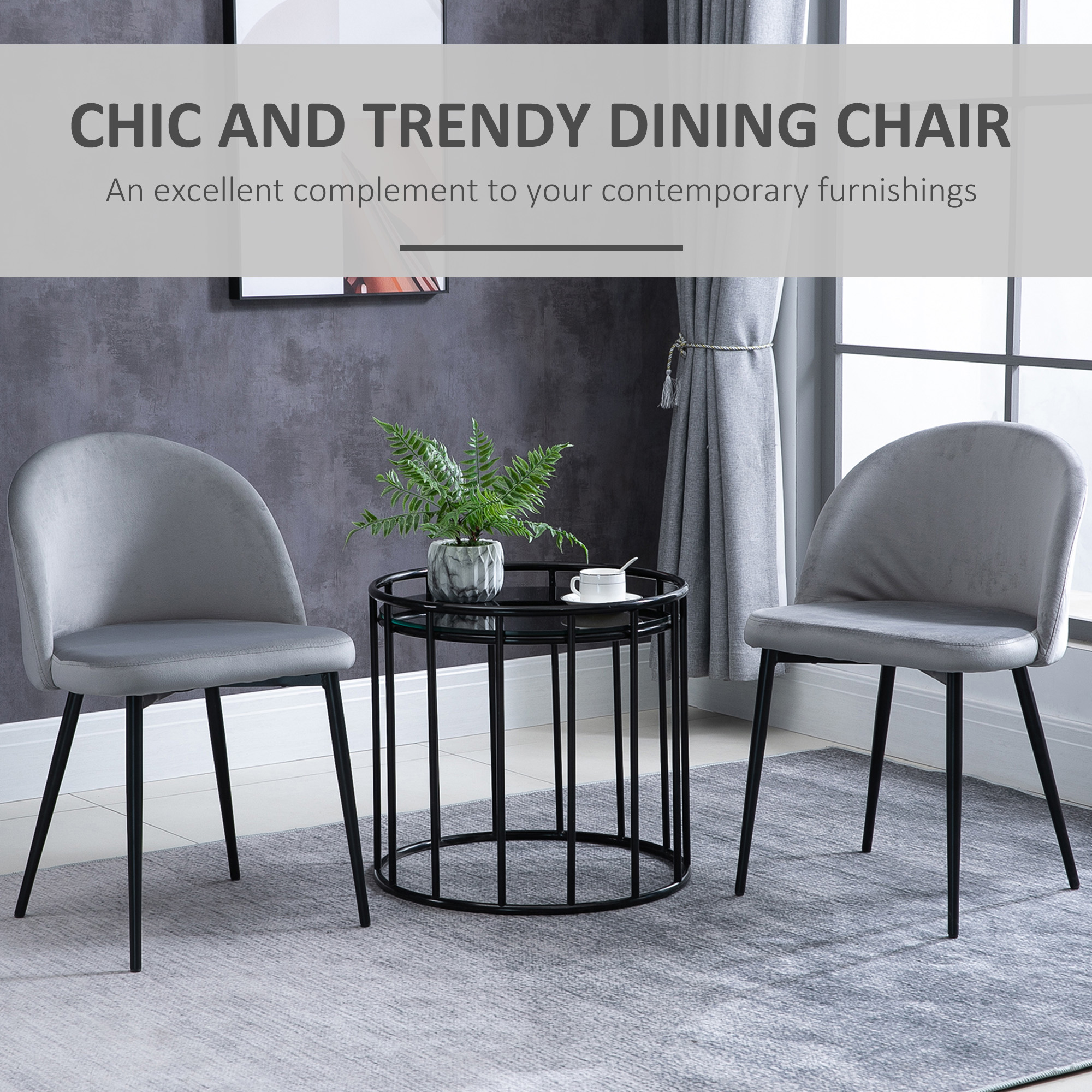 HOMCOM Set of 2 Modern Dining Chairs, Mid-Back Velvet-touch