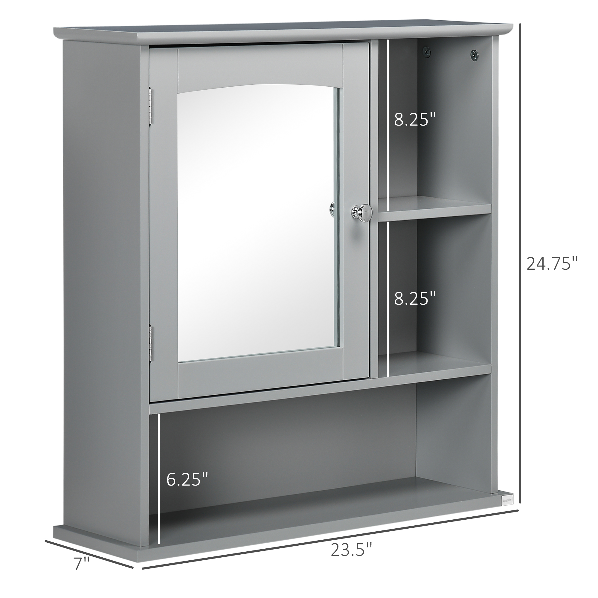 Kleankin Bathroom Mirror Cabinet Wall-Mounted with Adjustable Shelf Magnetic Door Gray | Aosom.com 1