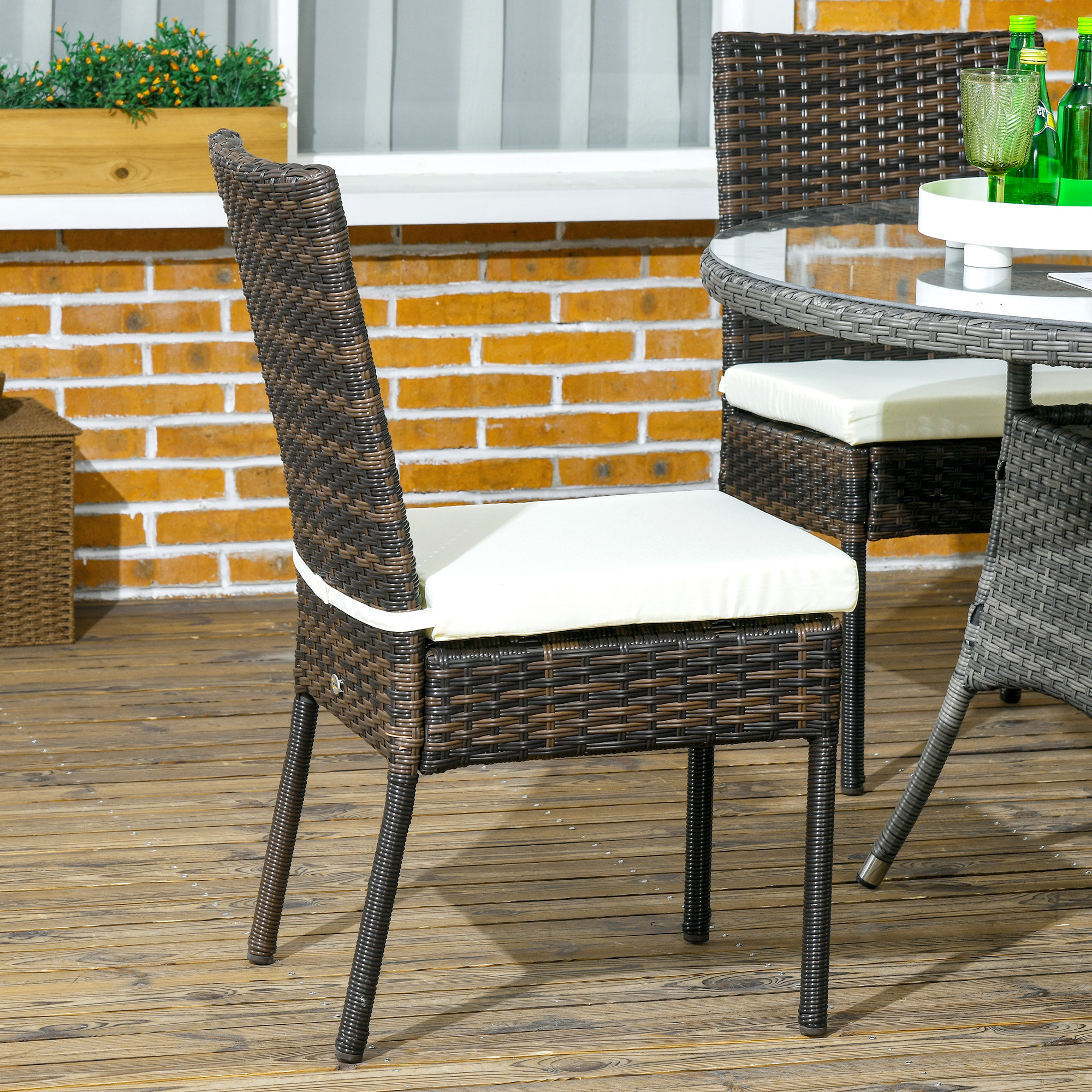 Outsunny PE Rattan Outdoor Dining Chairs with Cushion, Patio Wicker ...