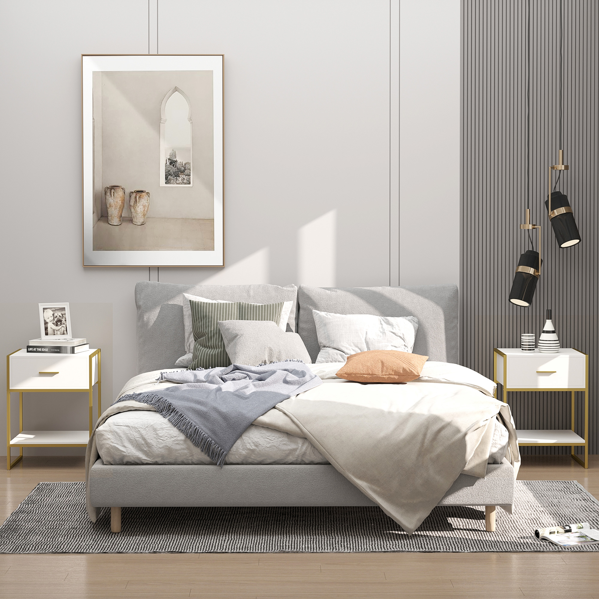 HOMCOM Nightstand Duo: Chic, Drawer, Shelf, Modern Bedside Table, Bedroom/Living Room Storage, White Gold Aosom Canada