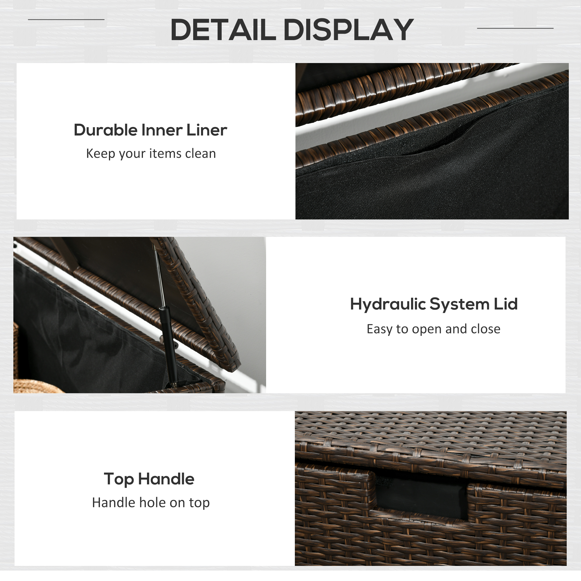 Outsunny 113 Gallon Outdoor Storage Box, Rattan Deck Box for