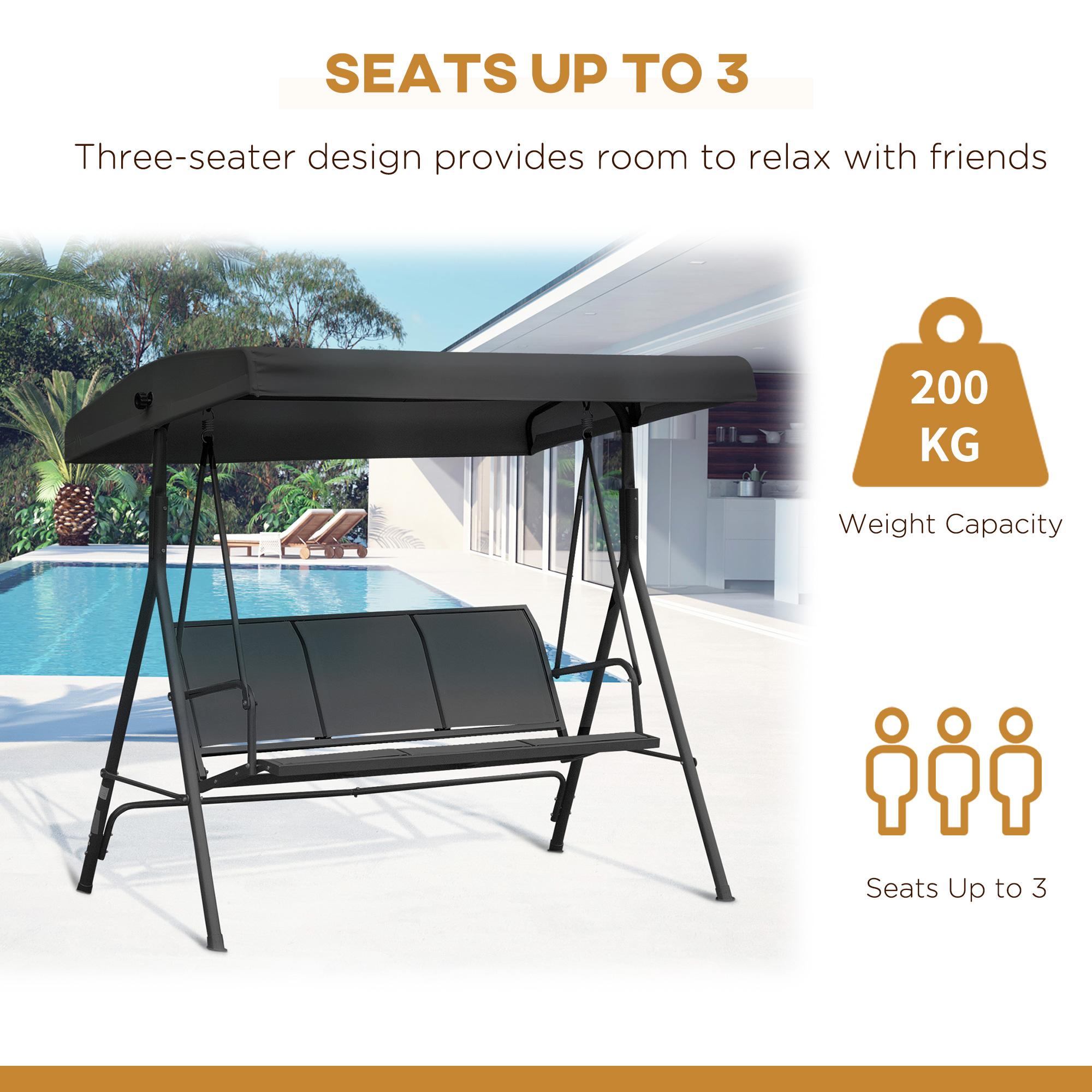 Outsunny 3-Seater Swing Chair Covered Garden Hammock A-Frame